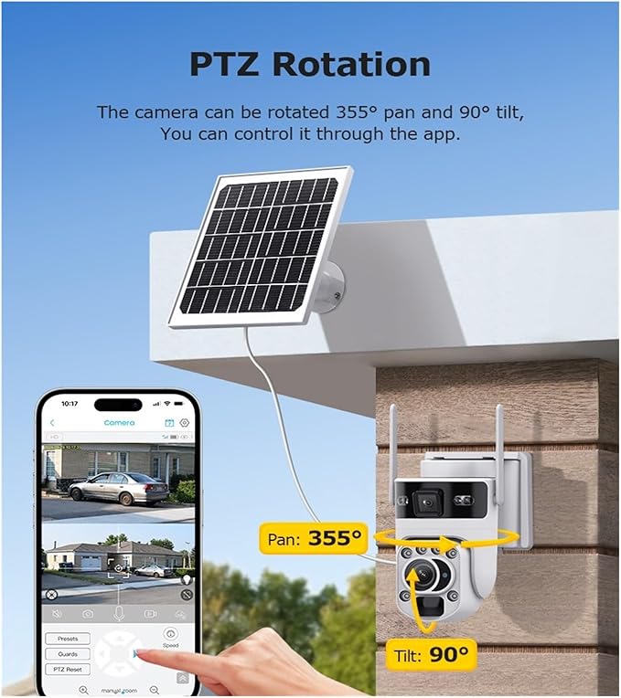 4K 60X Optical Zoom 4G Solar Camera Dual Screen Outdoor WiFi PTZ PIR Detection Human Auto Tracking CCTV Cameras(Black 60X WiFi CAM)