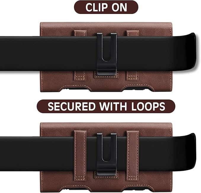 BECPLT for iPhone 17 Pro Max 16/15/14/13/12/11 Plus Holster Case Belt Clip Case Leather Holster Pouch with Card Holder for Galaxy S25+ S24/S23/S22/S21 Plus Brown
