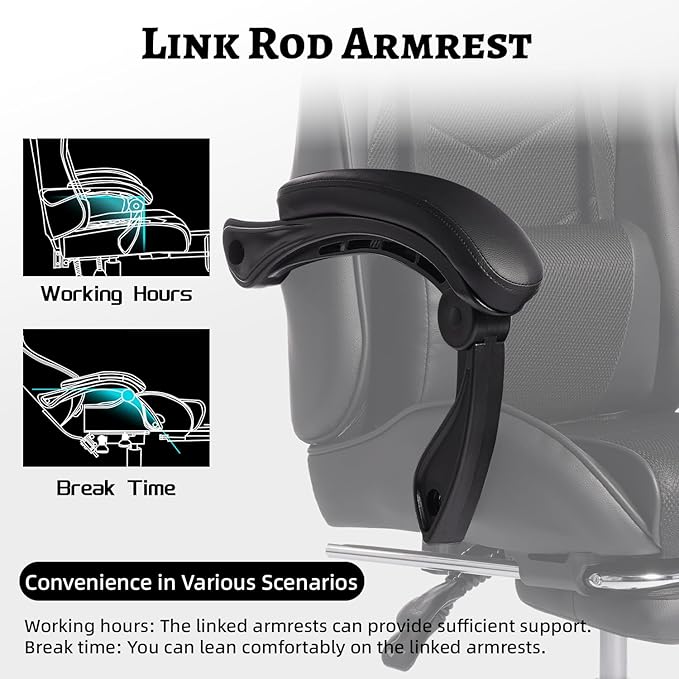 E-Sports Game Desk Chair Ergonomic Computer with Footrest and Comfy Lumbar Support for Adults PU Leather Recliner with Headrest Fixed Up Armrest Height Adjustable with 360° Swivel (Black)