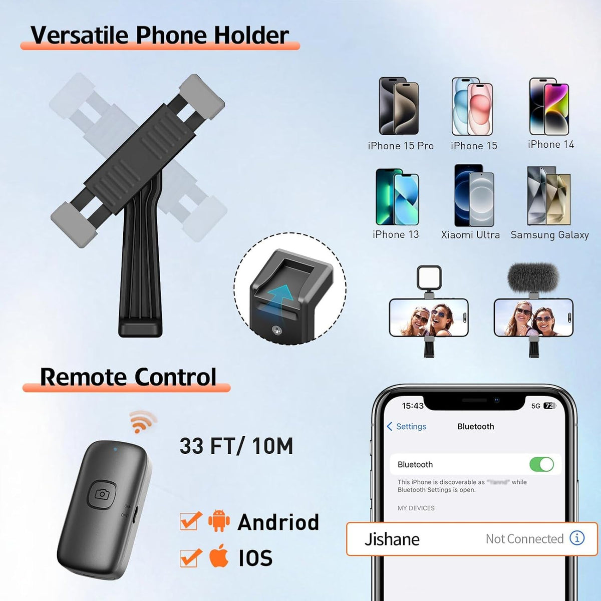 70" Phone Tripod & Selfie Stick, Extendable Tripod for iPhone Stand with Wireless Remote, Lightweight Travel Stand for Vlogging/Live Streaming, Compatible with iPhone Android, Cameras