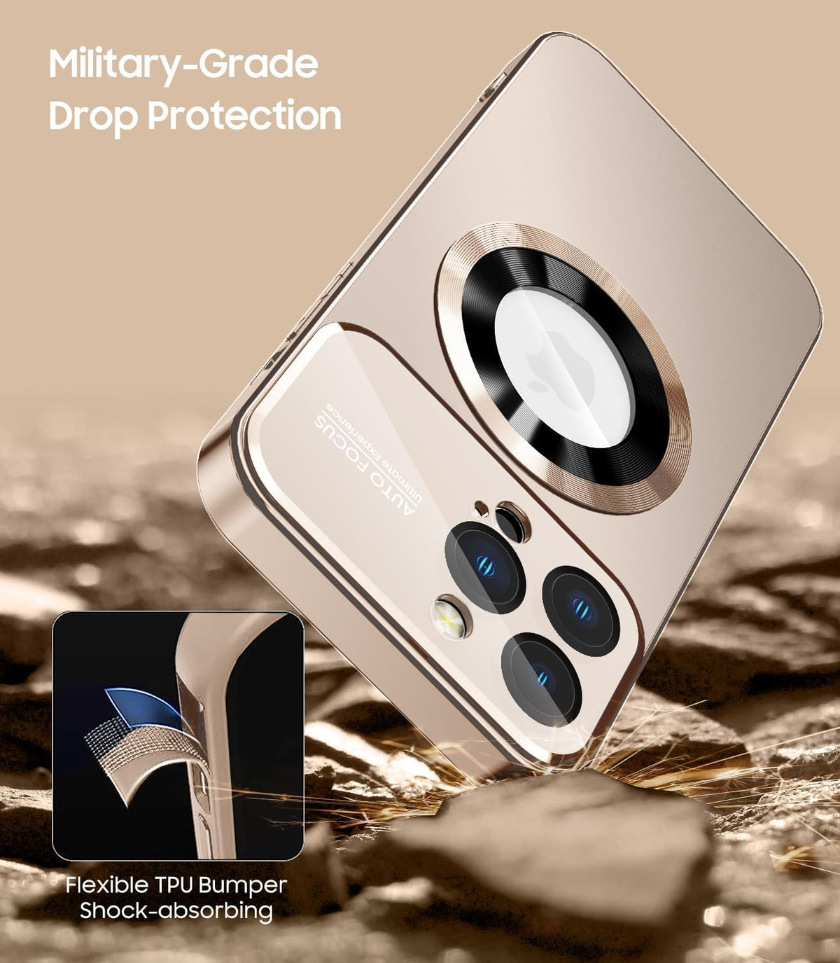 Magnetic for iPhone 13 Pro Case, Built-in Camera Lens Protector, Compatible with MagSafe, Logo View, Military Grade Protective Phone Cover, Desert Titanium