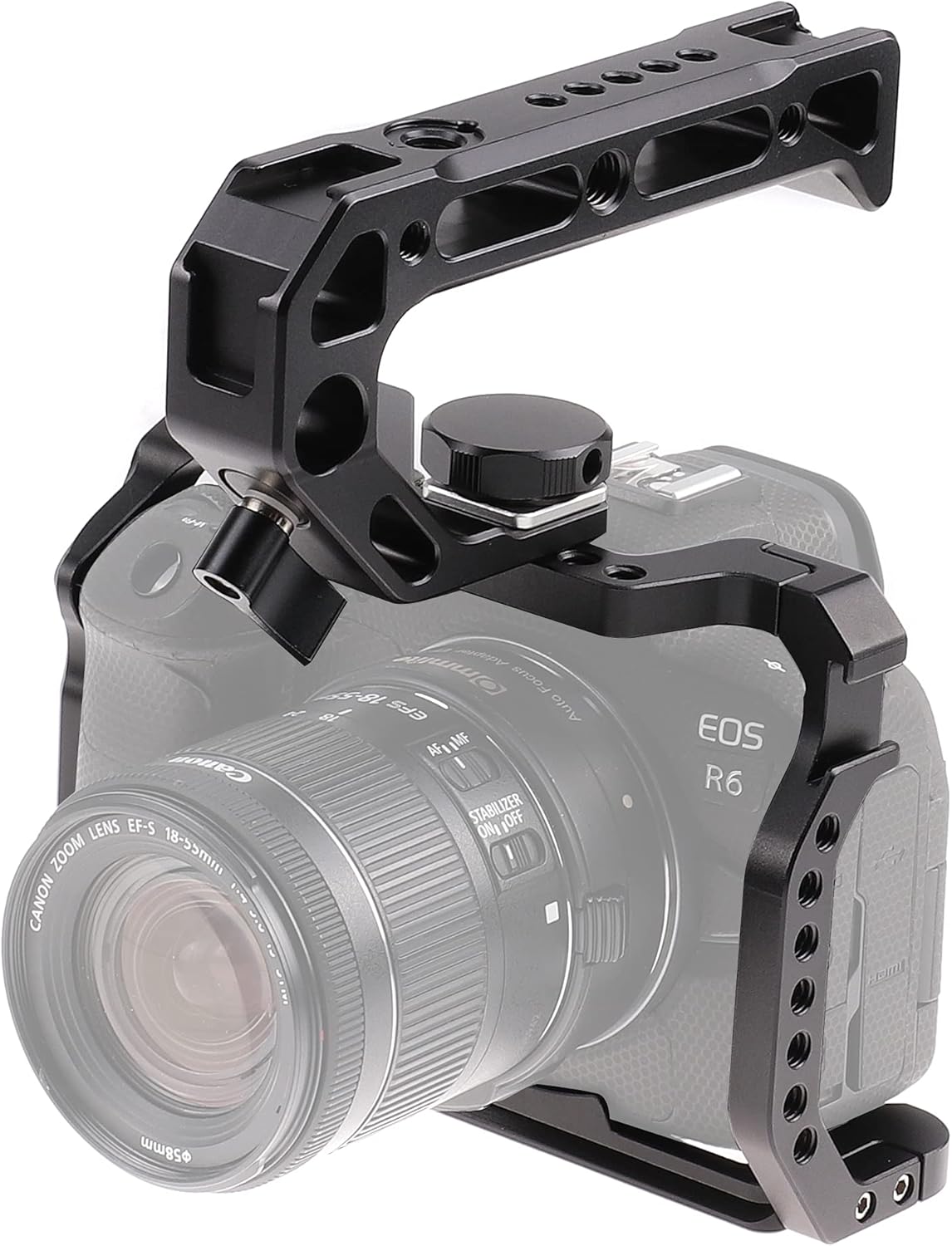 Hersmay R5 R6 Cage with Top Handle,Aluminium Alloy Camera Cage for Canon EOS R5 R6 Mirrorless Cameras, Vlogging Video Shooting Filmmaking Rig Stabilizer with 1/4" Mounting and 3/8" Arri Locating Hole