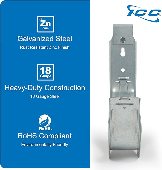 ICC Ceiling Mount J Hook 4” with Retainer Clip - Galvanized Steel Cable Management Hooks for Hanging Cable - Rust-Resistant, EIA and TIA Compliant - 4 Inch 25 Pack