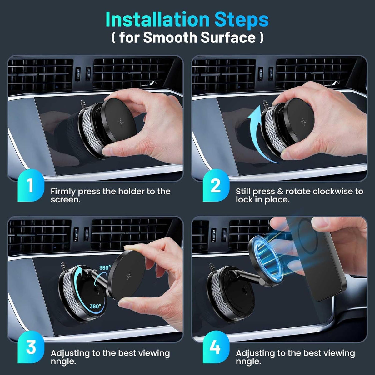 Magnetic Phone Holder for Car, Suction Cup Phone Mount, Foldable Vacuum Magnetic Phone Holder with Adjustable Swivel Lock, 360°Adjustable Phones Stand for All Smartphones,Cars, Trucks,Home,Gym
