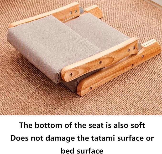 BTZHY Floor Chair Floor Chair Tatami Meditation Yoga Chair Foldable Indoor Outdoor Chair with Backrest Rubber Wood Legless Back Chair(N)