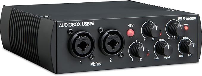 PreSonus AudioBox USB 96 Bundle — USB Audio Interface, XLR Interface for Guitar, Device for PC & Mac, Complete Recording Package with Studio One Pro, Music Production, Home Studio