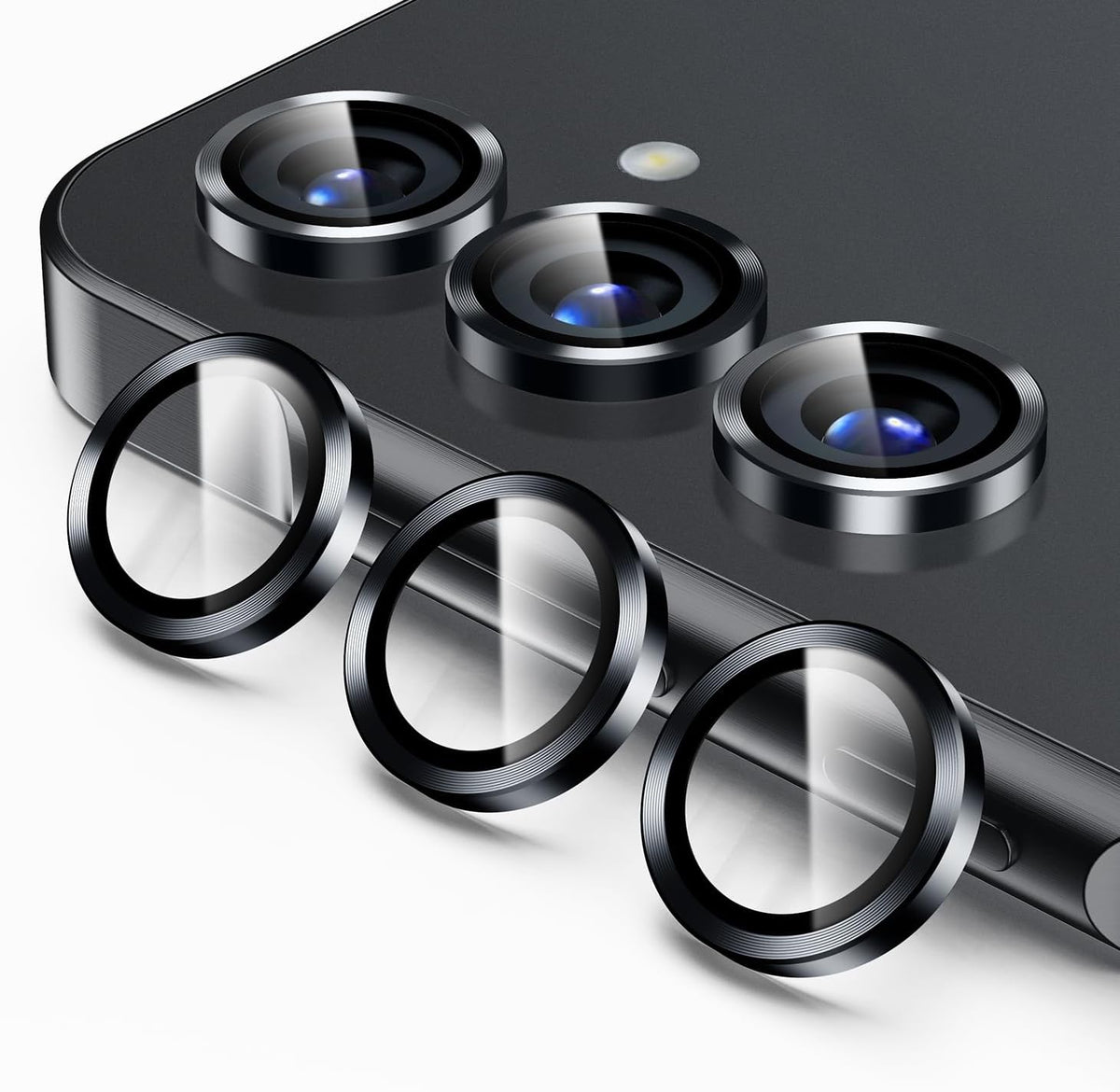 Korecase for Galaxy S25 Camera Lens Protector, 9H Tempered Glass Anti Scratch Camera Screen Protector Shockproof Film Shcokproof Metal Ring Lens Protecor for Galaxy S25,Black