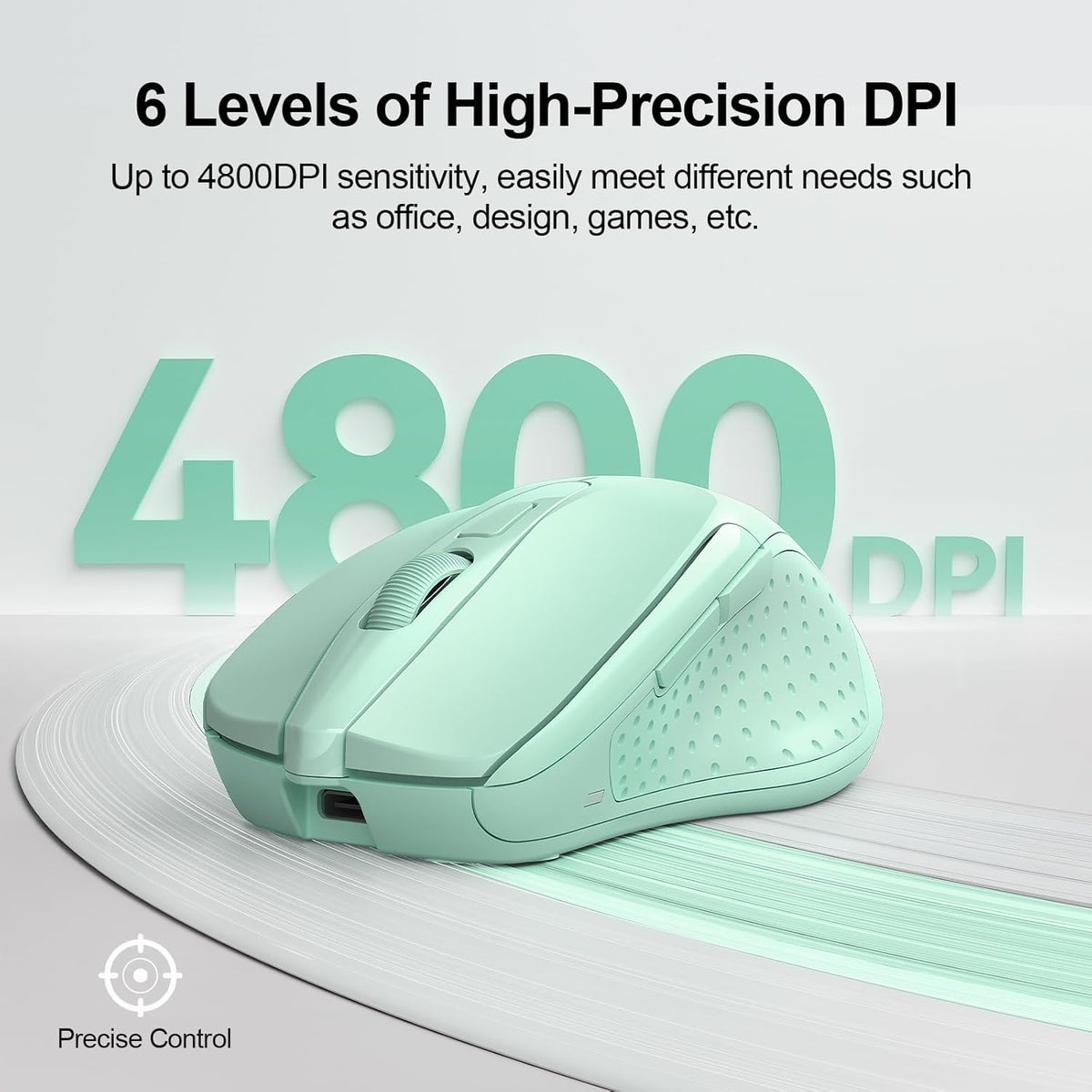 TECKNET Wireless Mouse (BT5.0/3.0 & 2.4G) Rechargeable 4800 DPI Silent USB A & Bluetooth Mouse 6 Buttons, Wide Compatibility - Green