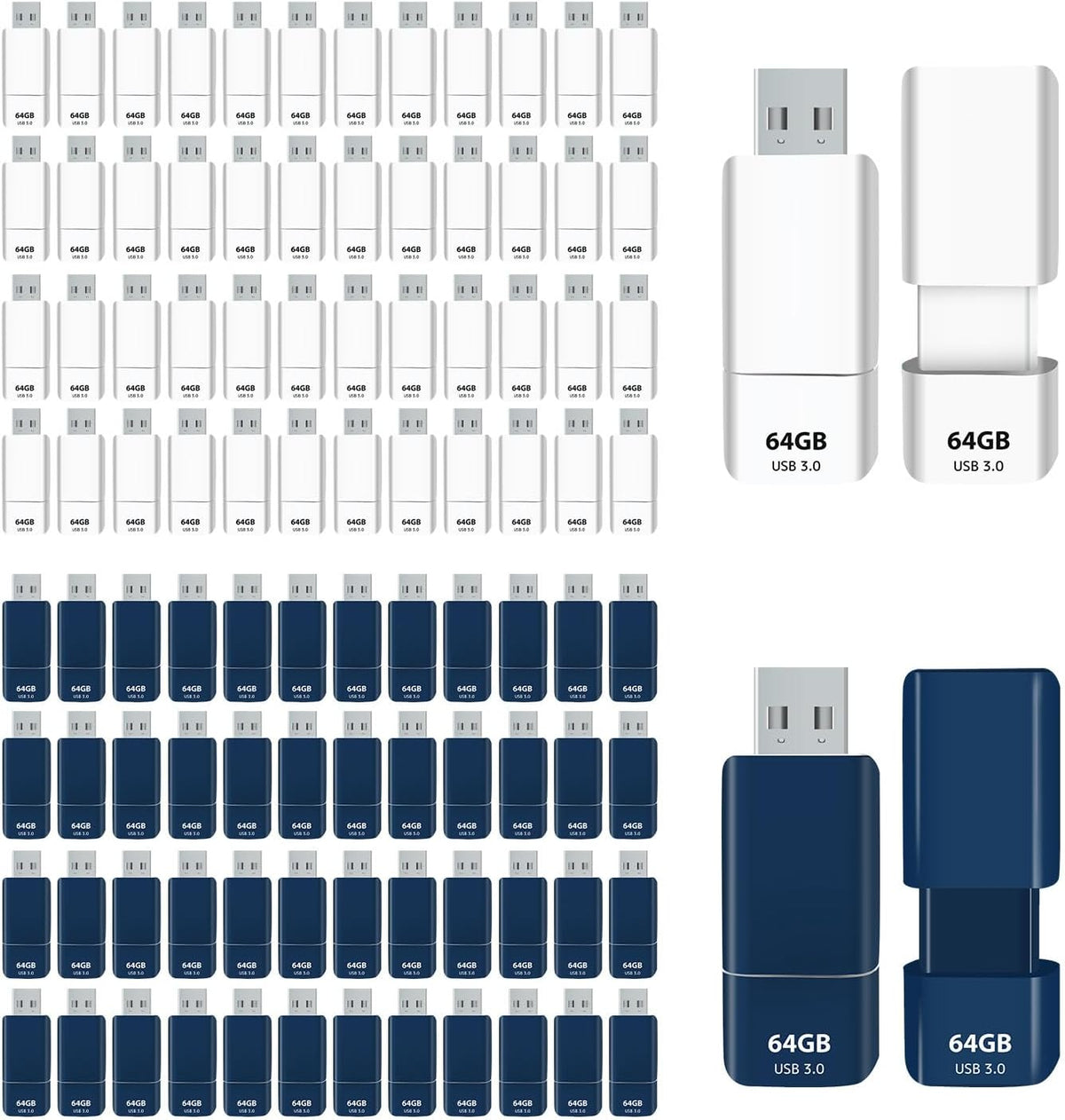 GIGASTONE 64GB Flash Drive (100 Pack) Z60NB USB 3.2 Gen 1, Ultra Fast, Retractable Capless Slider Design, Data Storage, Backup for PC/Mac/TV/Car Audio, USB 2.0/3.0/3.1 Compatible (Random Color)