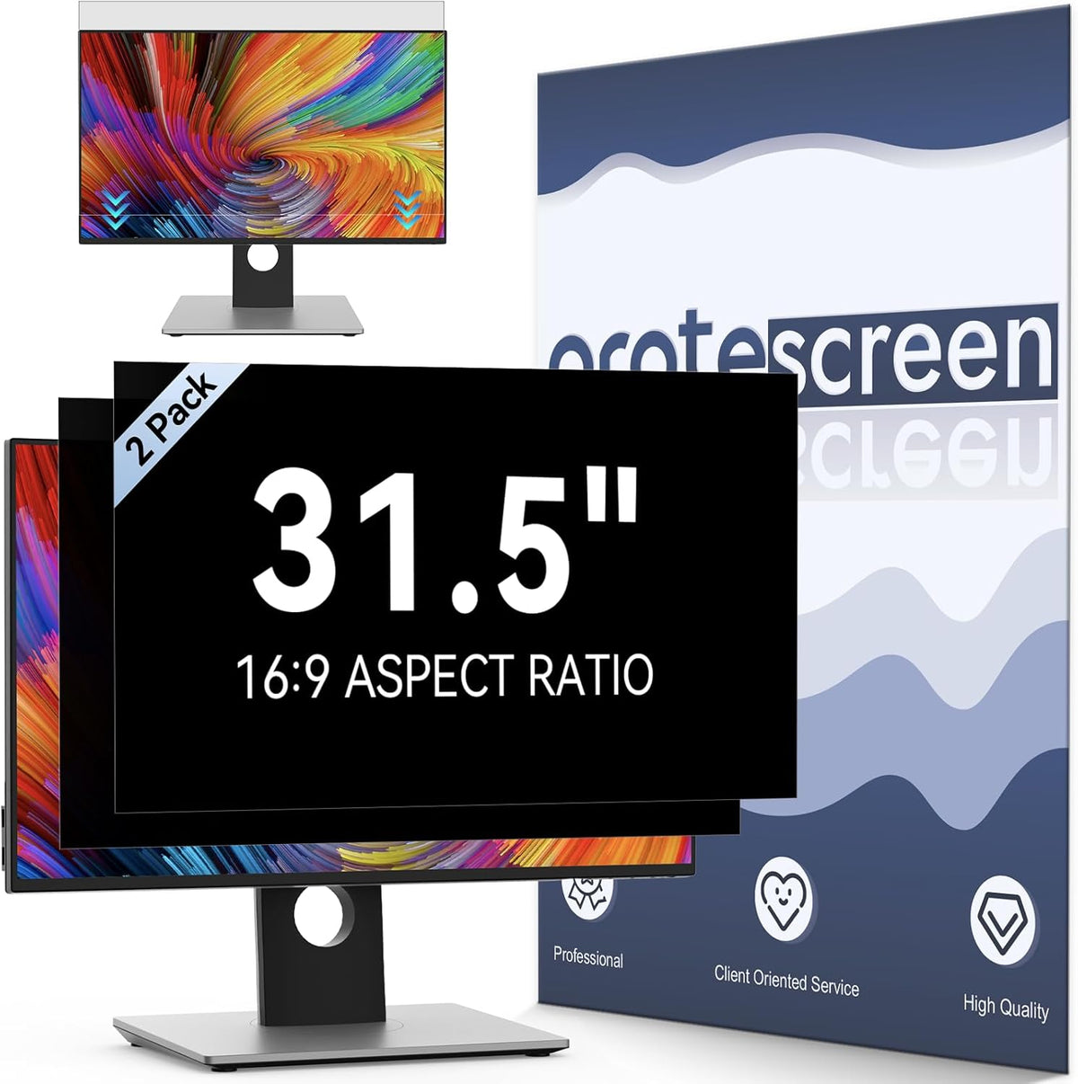 [2-Pack] 31.5 Inch Computer Privacy Screen Filter for 16:9 Widescreen Monitor, Removable Eye Protection Anti Glare Blue Light Filter Privacy Shield, Anti Spy Screen Protector Film 31.5 In