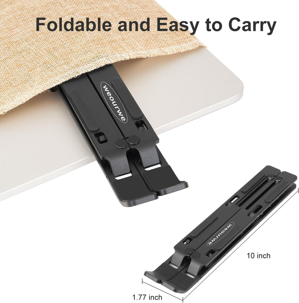 Ergonomic and Foldable Laptop Stand for Desk, Adjustable Riser, Fits All Laptops and Notebooks up to 17,Ultra-Thin,Ventilated Cooling,ABS+Silicone,Black.