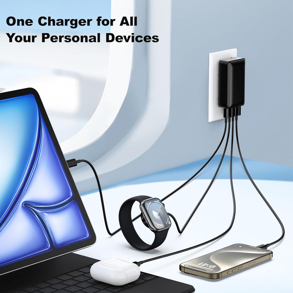 USB C Wall Charger 40W, Excgood 4Port USB Charging Block Flat Foladable Wall Plug PD+QC Power Adapter Multiports for iPhone 16 15 Pro Max 14 13 XR iPad Galaxy S24 S23 Watch Air-Pods -3Pack
