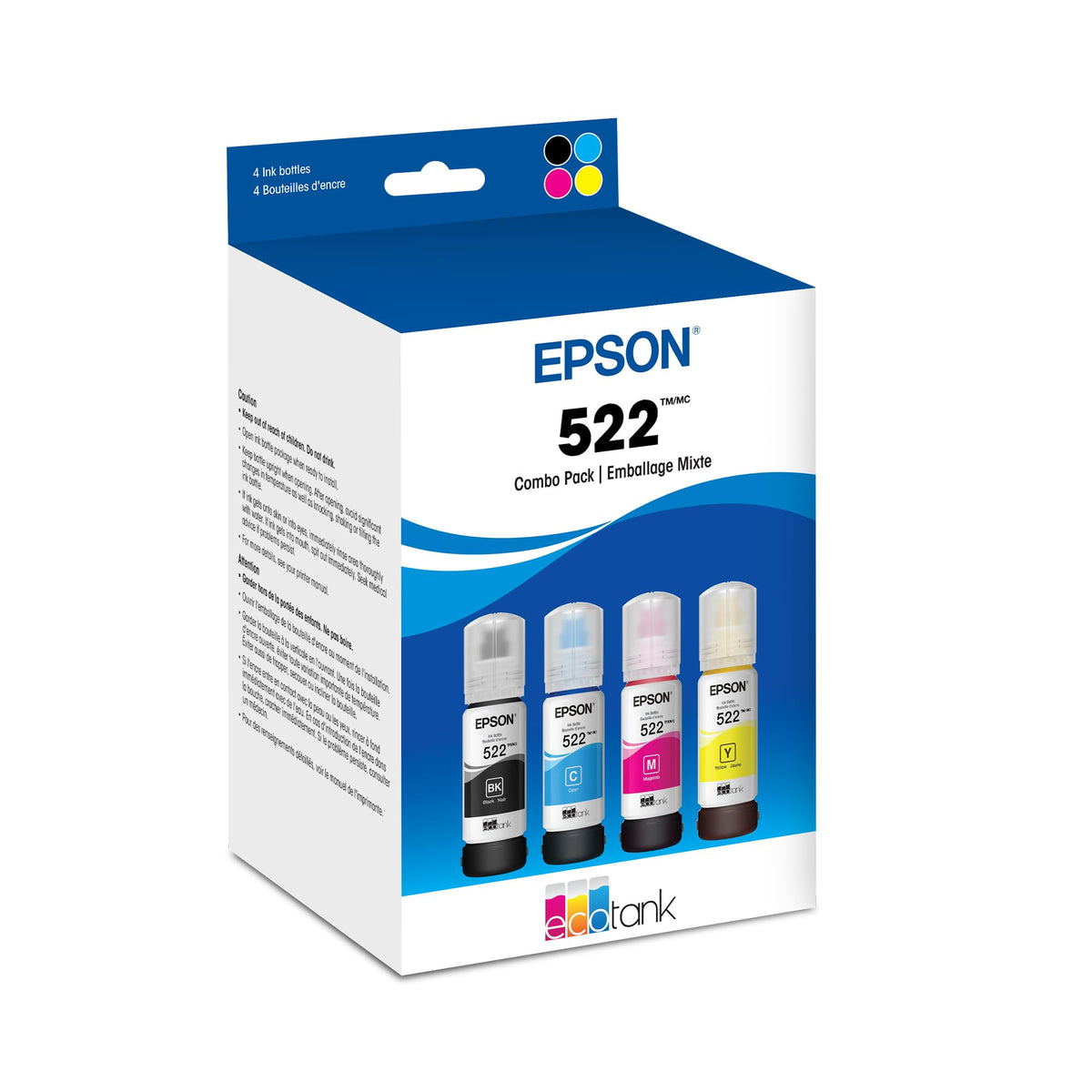 Epson 522 EcoTank Ink Ultra-high Capacity Bottle Black & Color Combo Pack (T522120-BCS) Works with ET-2720, 2800, 2803, 2840, 4700, 4800, 4810