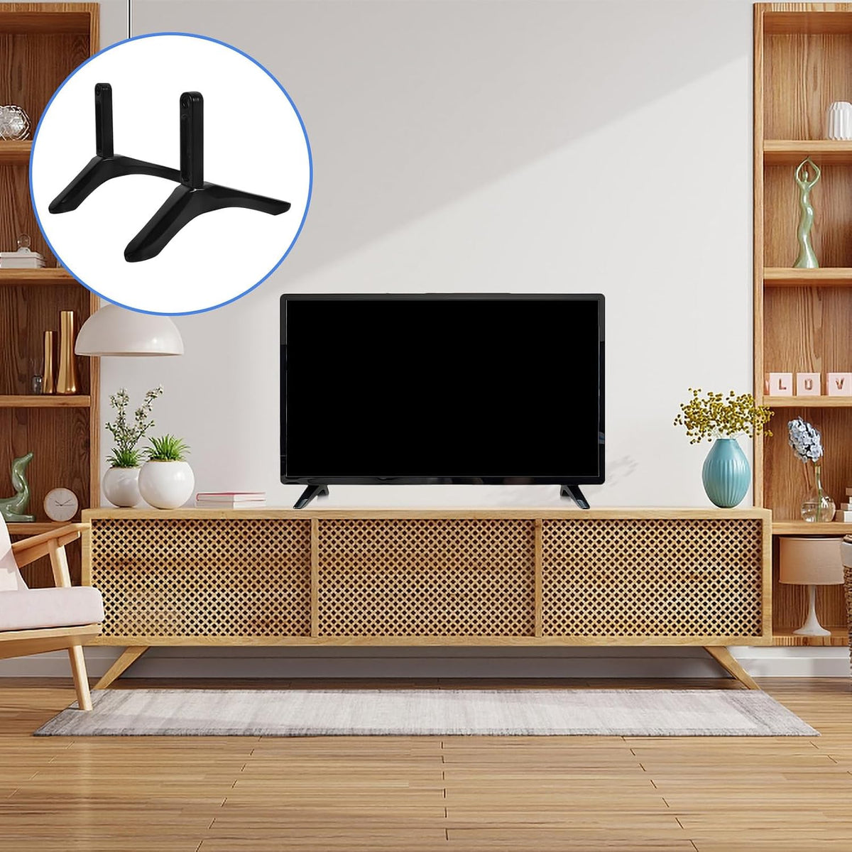 Healeved Black TV Stand Base Mount Bracket - Sturdy Support for Living Room & Bedroom