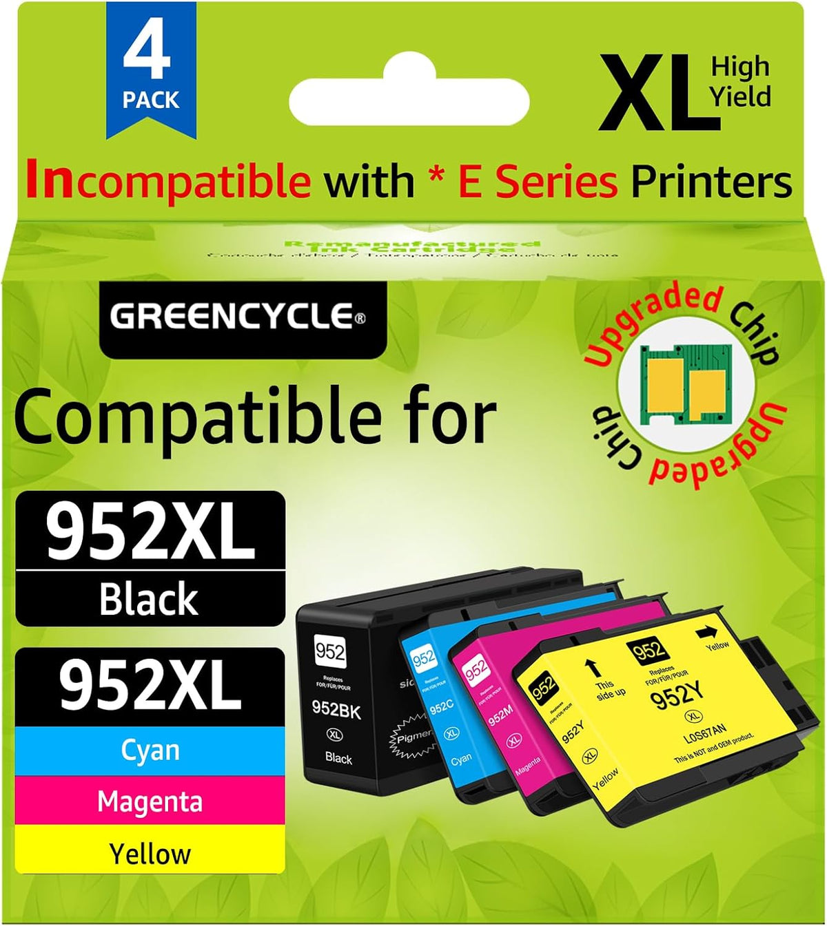 Upgraded 952xl Ink Cartridges Combo Pack Replacement for HP 952 XL High Yield Compatible with OfficeJet Pro 8710 8720 8740 7740 8210 Printer (1 Black 1 Cyan 1 Magenta 1 Yellow)