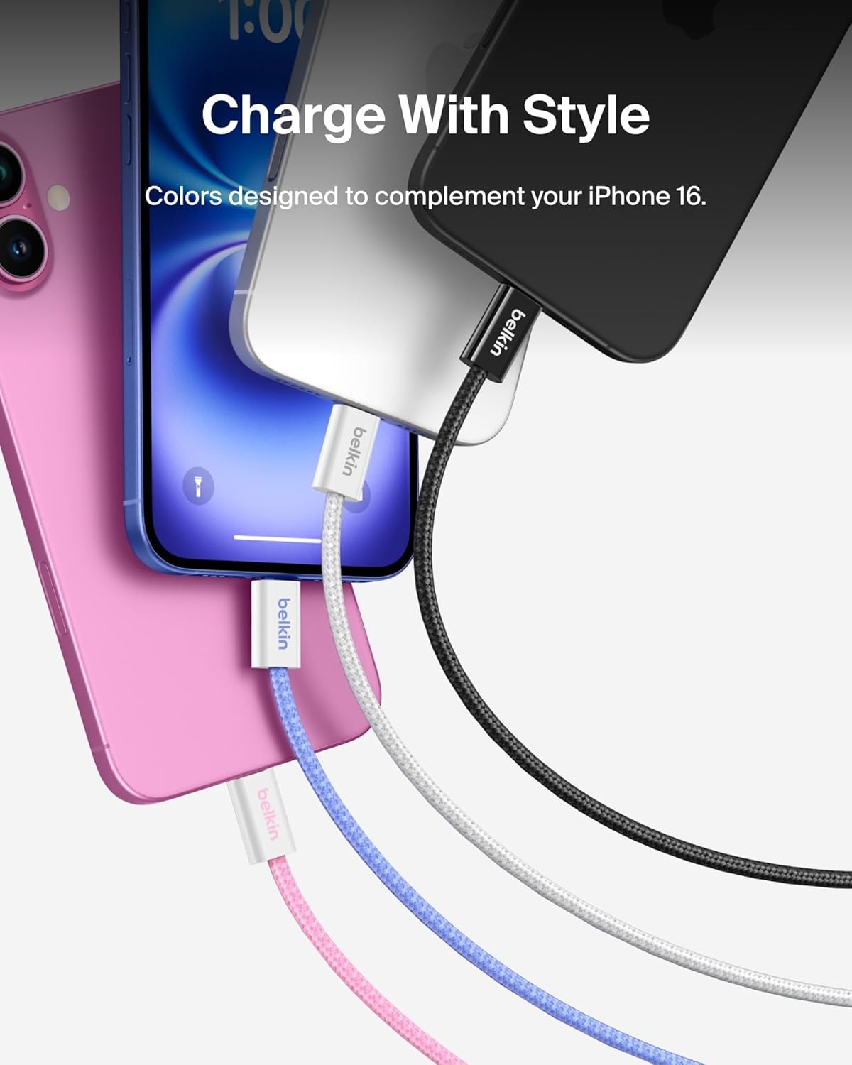 Belkin USB C to USB C Cable 2-Pack, 3.3ft, 60W - Type C Charger, iPhone Charger Cord, Soft, Braided, Flexible for iPhone 16, Galaxy S25, Pixel 9, Airpods, iPad Pro & More, Travel Essentials - White