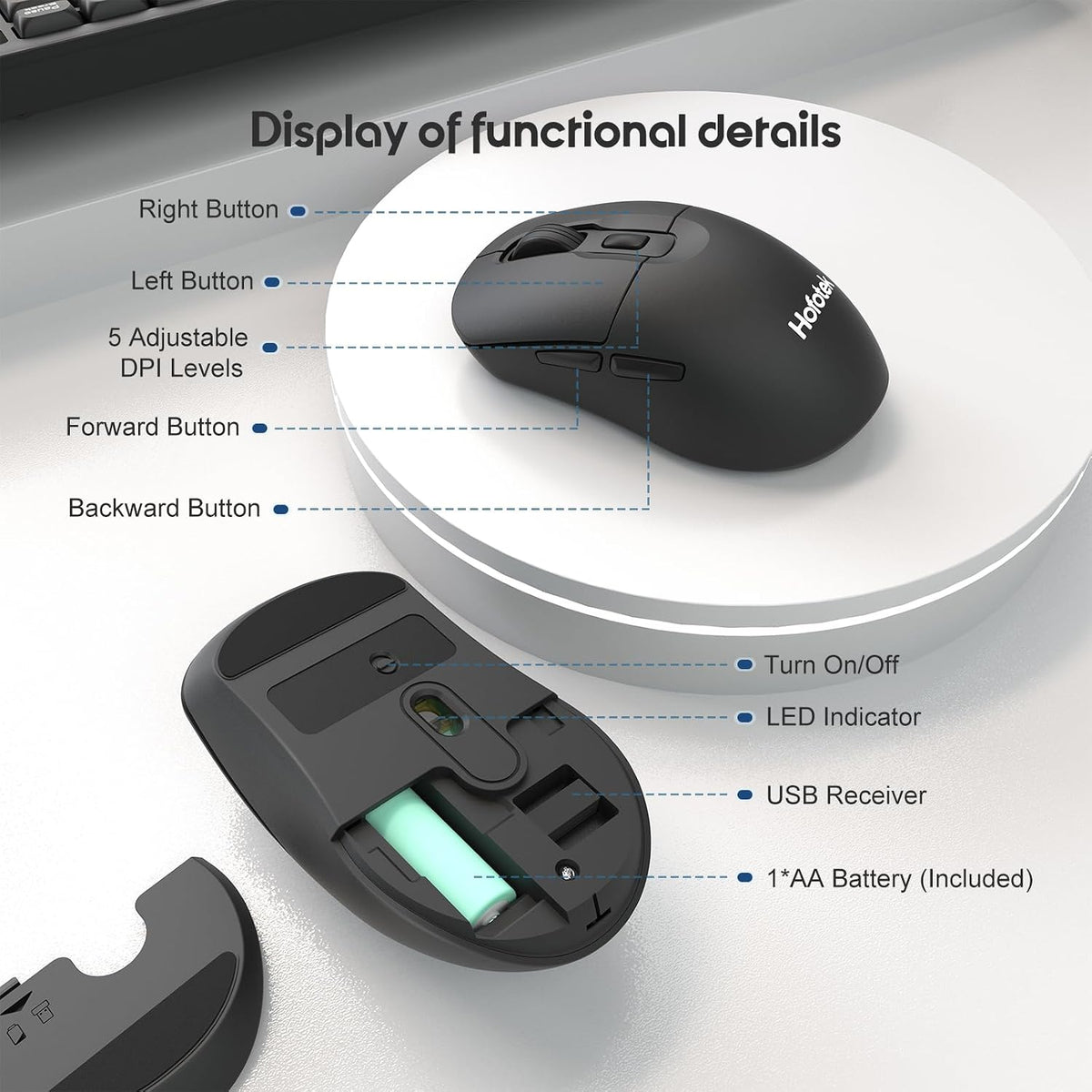 Hofotek 90% Silent Wireless Keyboard and Mouse Combo, Less Noise, Full Size Numpad, Ultra Slim, Quiet & Soft Touch