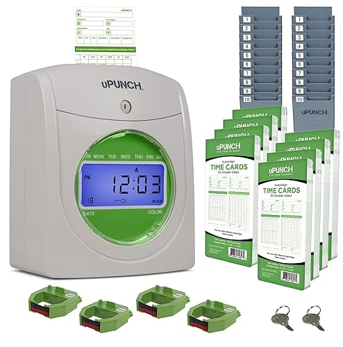 uPunch HN3540 Complete Small Business Start-Up Kit: AutoAlign Time Clock System with 400 Time Cards, 4 Ribbons, and 2 Racks