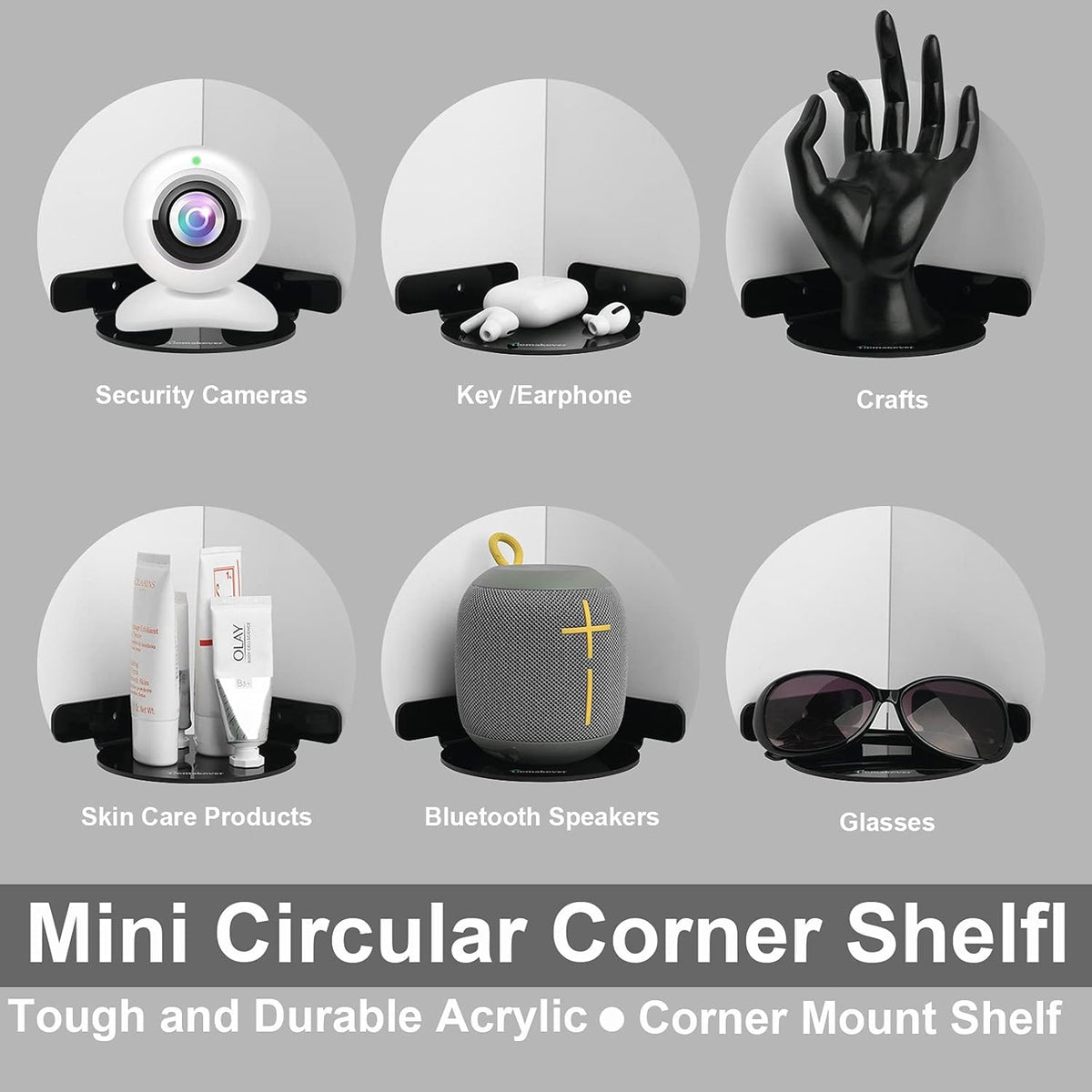 Homakover 2 Pack Acrylic Mini Circular Corner Shelf Mount for Security Cameras, Baby Monitors, Plants & More, Universal