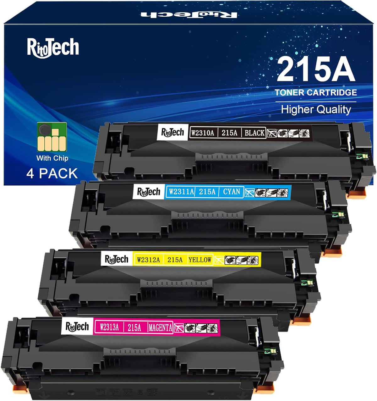 215A Toner Cartridge,with CHIP Replacement for HP 215A for HP Color Laseret Pro MFP M182nw M183fw M182 M183 M155 Printer,Black Cyan Yellow Magenta 4 Pack