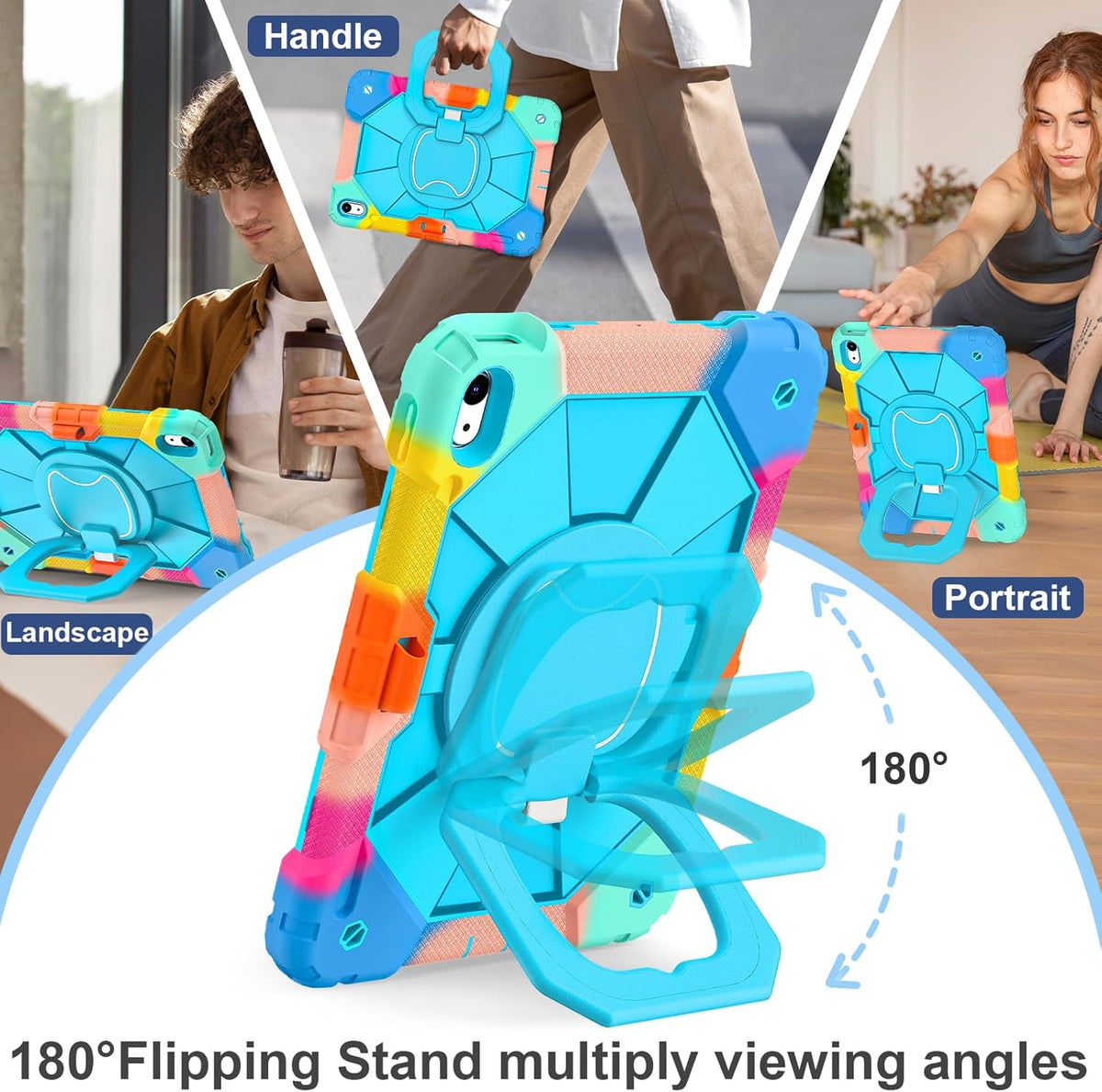 Case for iPad (A16) 11th Generation 11 Inch (2025), iPad 10th Generation Case 10.9 Inch (2022), Shockproof Cover with 360° Rotating Stand Screen Protector Pen Holder Shoulder Strap,RainbowBlue