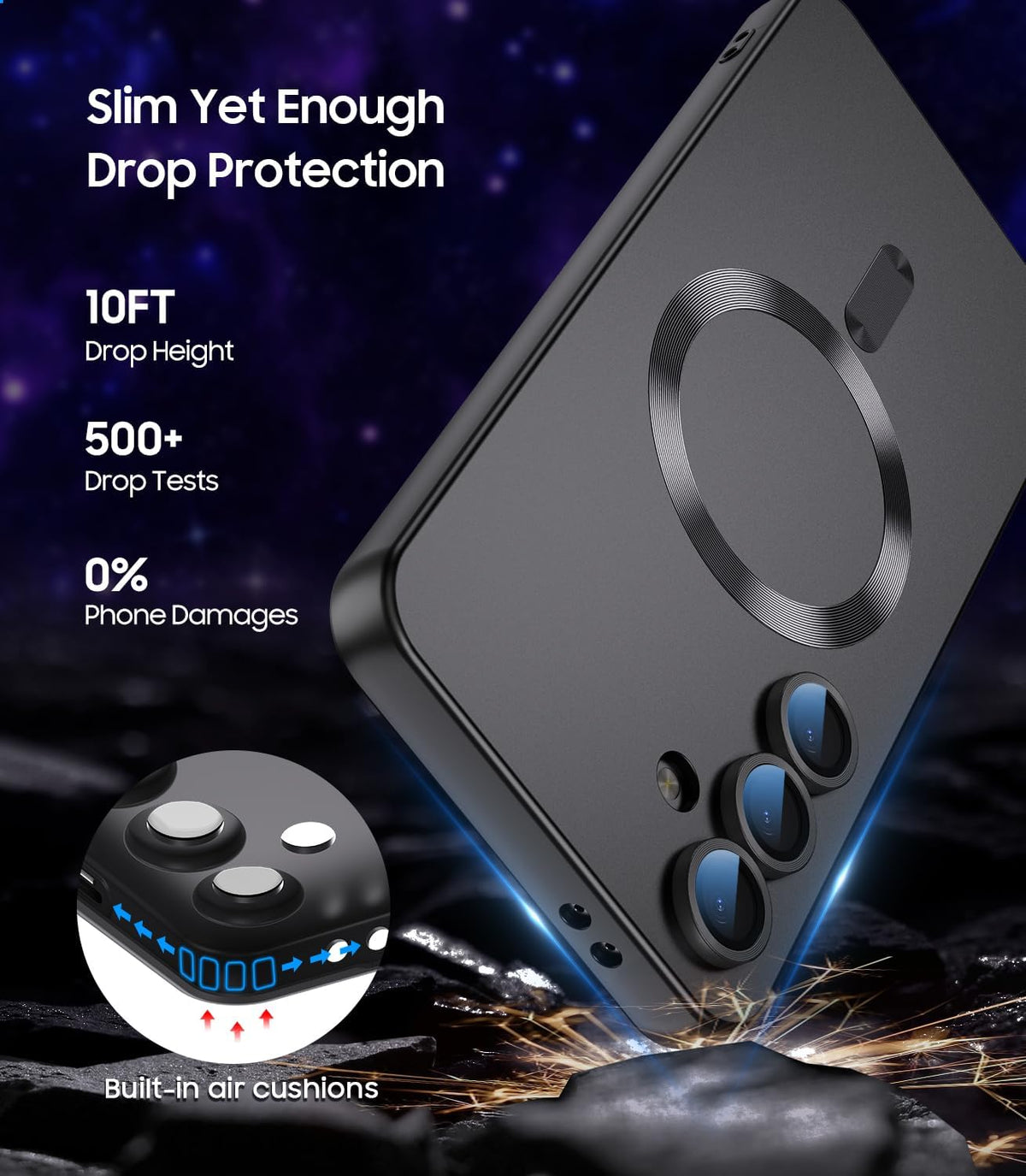 Magnetic for Samsung Galaxy S24 Plus Case [Compatible with MagSafe][Built-in Camera Lens Protector] Slim Soft Silicone Bumper Shockproof Metallic Luster Phone Case (Black)