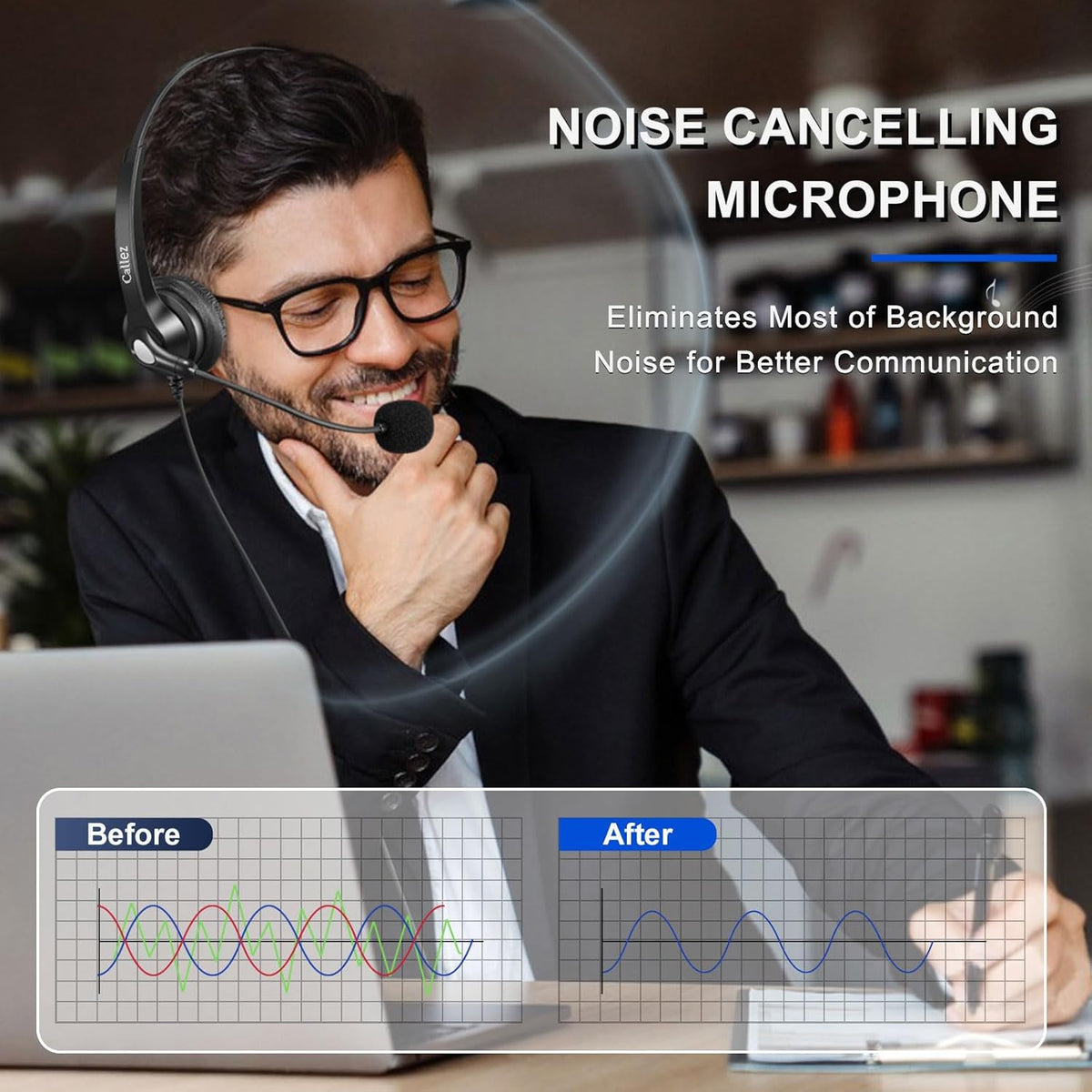 Callez Wired Computer Headset, 3.5mm/USB-C Headset with Mic Noise Cancelling for Work, Cell Phone Headphone for PC Laptop Mac iPhone Samsung Zoom Teams Call Center Home Office, in-line Controls