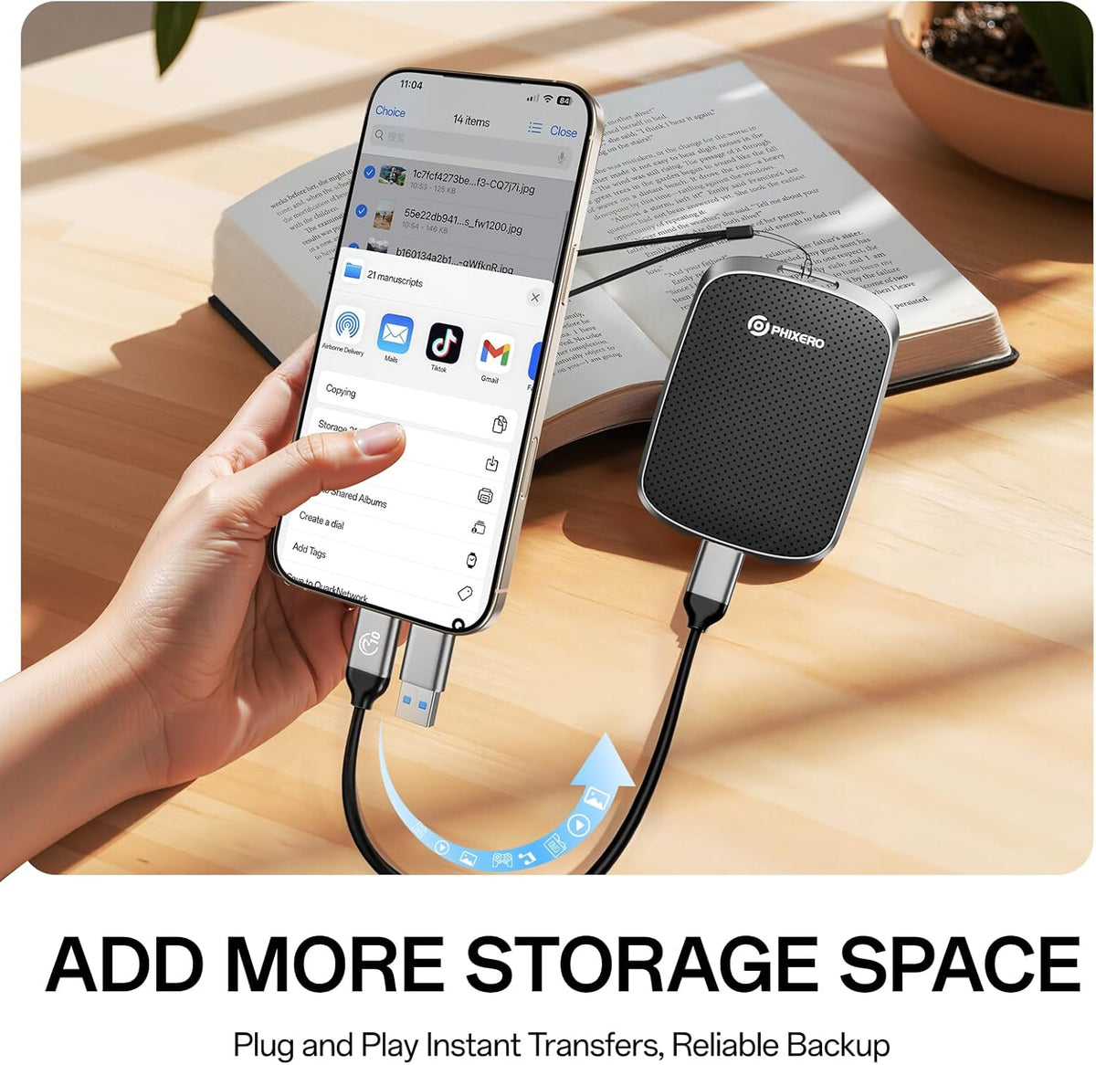 PHIXERO P5PLUS Portable SSD 4TB Up to 550MB/s, USB 3.2 Gen 2 External Solid State Drive，USB C to C&A for Smartphone，Tablet，PC，Labtop (Black)