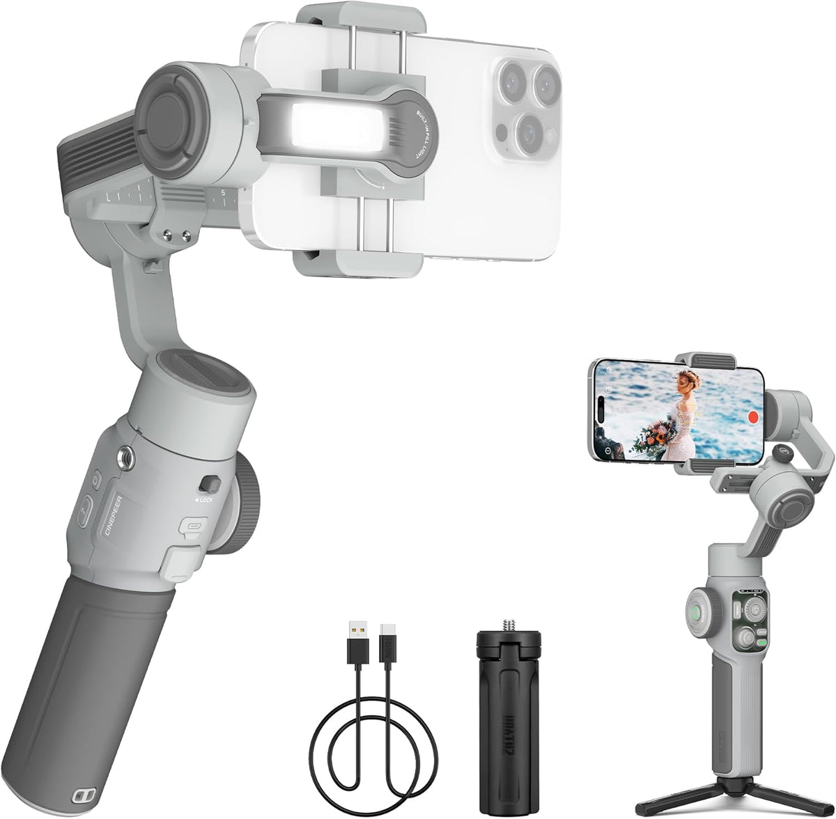 ZHIYUN CINEPEER Smooth 5E Gimbal Stabilizer for iPhone, Android, Built-in Fill Light, Tripod, 3-Axis 300g Payload Phone Gimbal, Gesture Control, Vlogging Stabilizer for YouTube, TikTok
