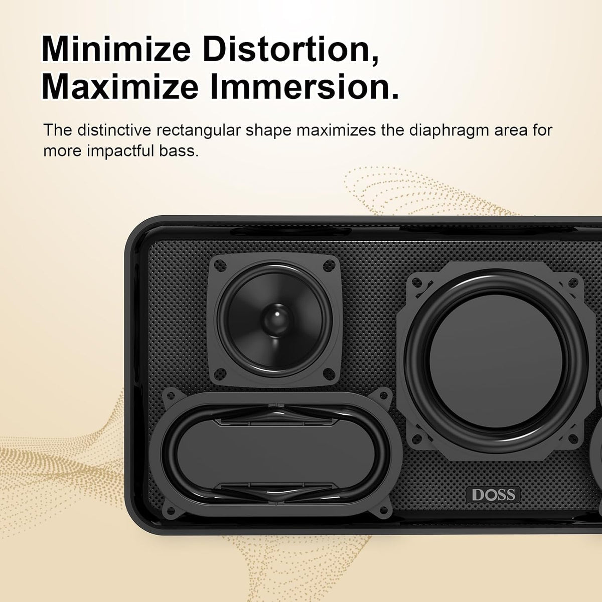 DOSS SoundBox XL Bluetooth Speaker with Subwoofer, 32W Loud Sound with Booming Bass, Dual DSP Technologies, 10H Playtime, USB-C, TWS, 2.1 Audio Channel for Home, Indoor and Office - Gold