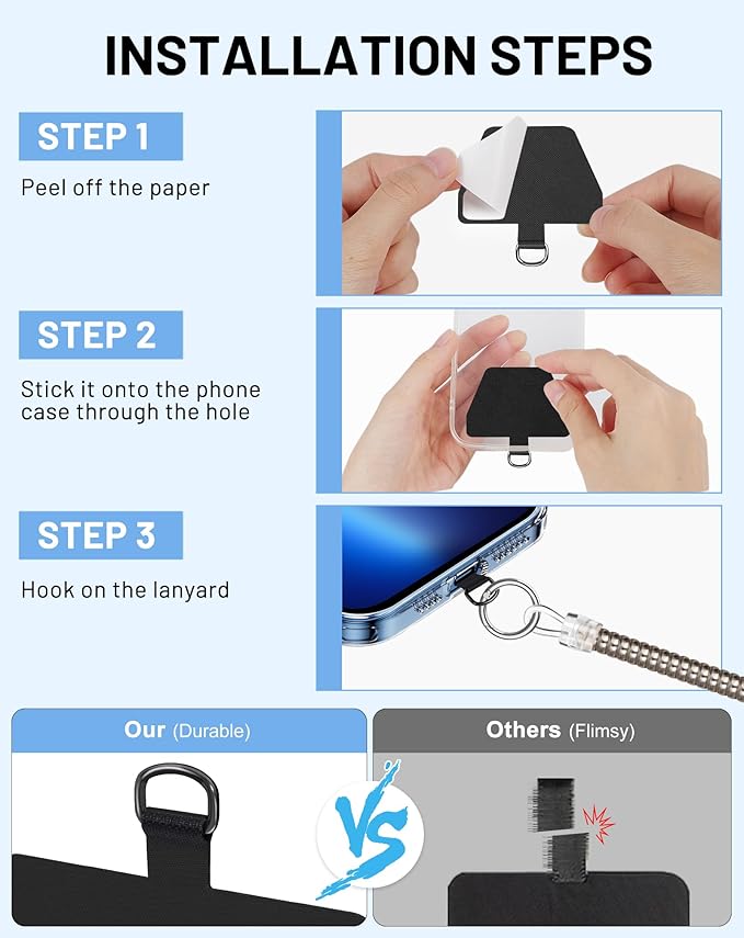 SHANSHUI Phone Lanyard Tether, Stretchy Phone Strap Patch Anchor Outdoor Climbing Hook Compatible for Most Smartphones - Sliver X2
