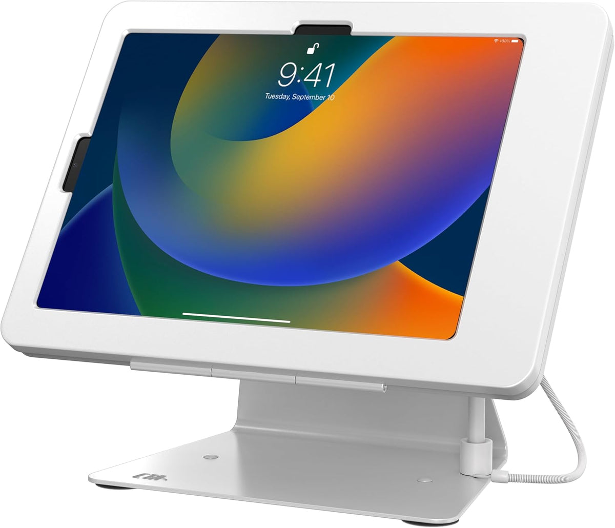 Desktop Anti-Theft Stand – CTA Kiosk Stand with Stylus, Tether, and Aluminum Enclosure for iPad 11th Gen A16 11” - 10th Gen 10.9” - Air 4th & 5th Gen - 11” Pro & More - White (PAD-DASB109W)