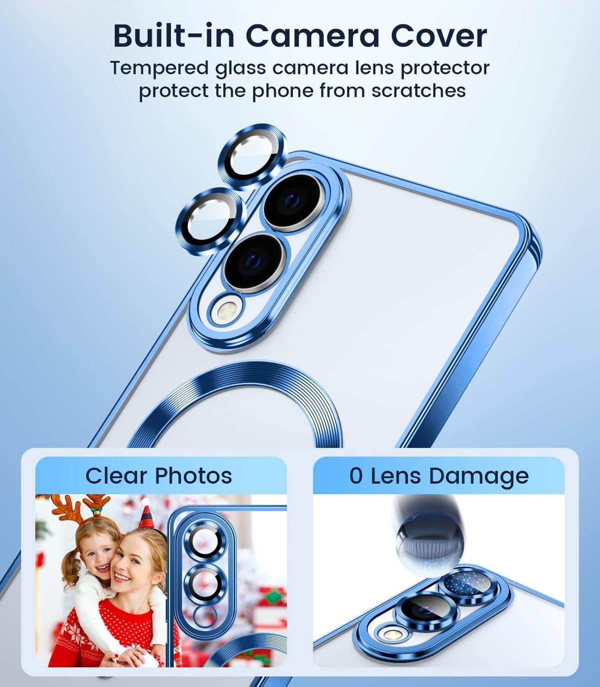 Slim Thin for Samsung Galaxy S25 Edge Case, Compatible with MagSafe, Built-in Camera Lens Protector, Shockproof Protective Phone Case, Soft Electroplated Clear Cover, Sapphire Blue