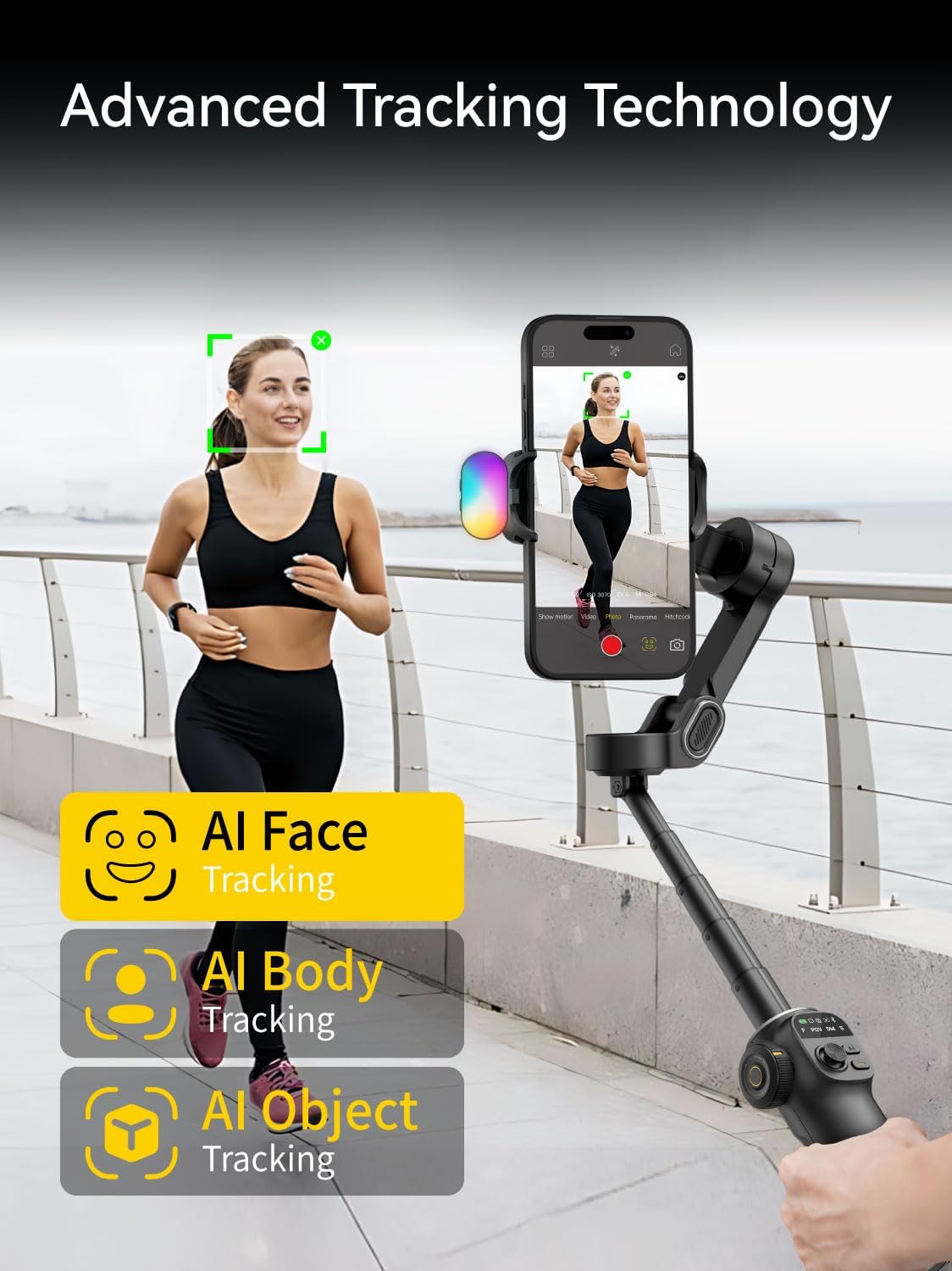 Gimbal Stabilizer for iPhone, Phone Gimbal w/RGB Magnetic Fill Light, Foldable Gimbal Built in 7.8' Extension Rod and OLED Display for iPhone/Android Excellent for Vlogging-Smart X2 Kit Black