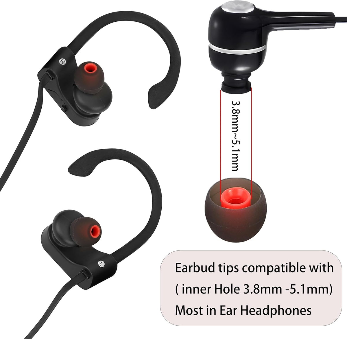 Earbud Replacement Tips Silicone Earbud Tips Eartips Fit Most in-Ear Earbuds(Inner Hole 3.8mm -5.1mm) Headphone Rubber Tips Earbud Covers 9 Pairs S M L