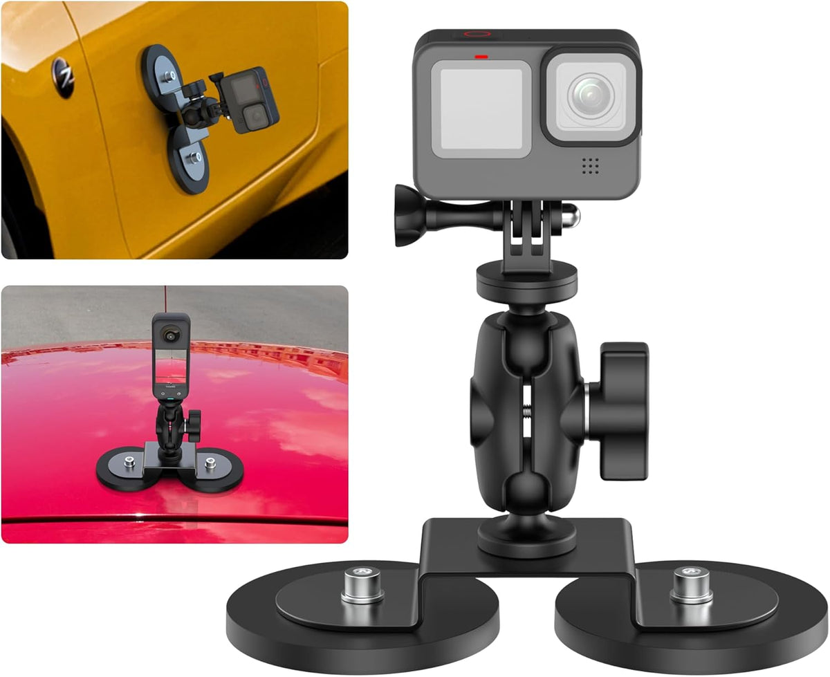 Taisioner Magnetic Car Mount Camera Mount for Insta360 x5/x4/x3/x2 Go 2/3 Car Body Outside with 360°Rotation Ball Head Compatible with Gopro,360 Max,Insta 360,DJI osmo,Akaso Aciton Camera