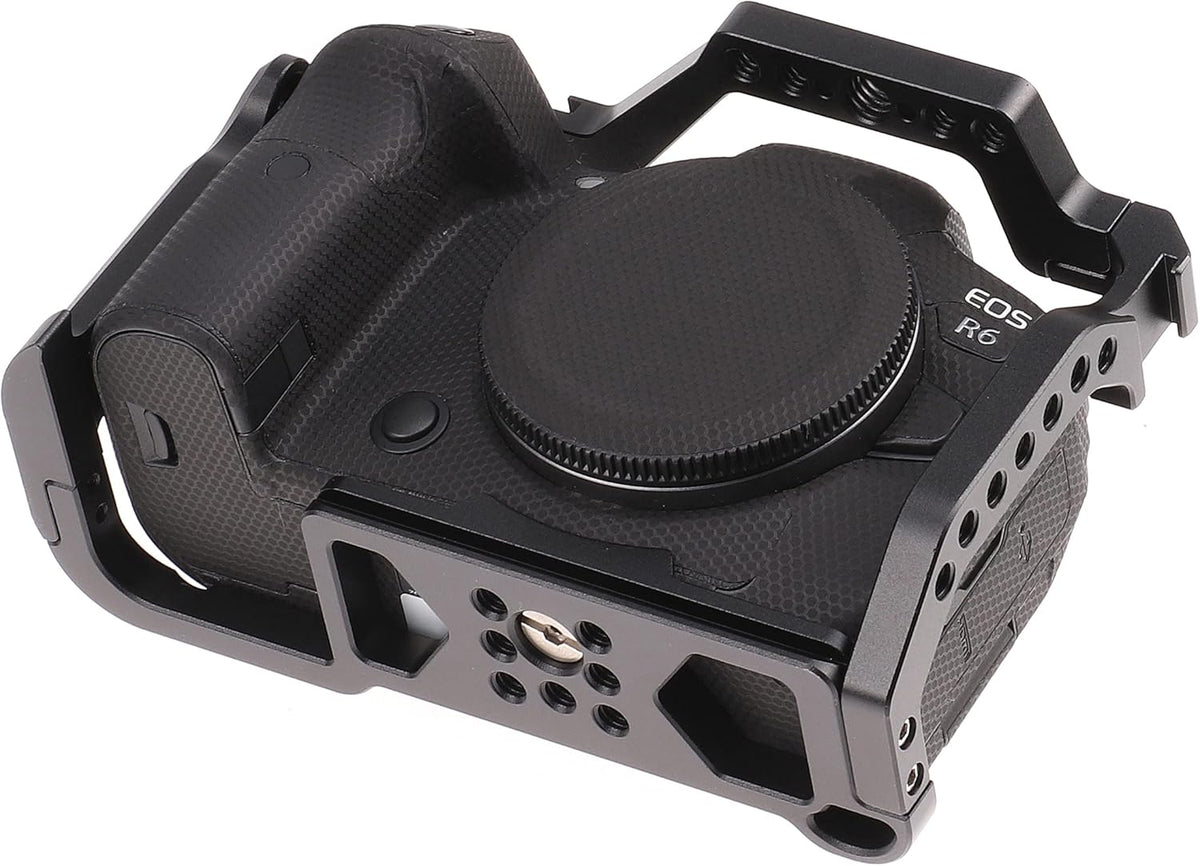Hersmay R5 R6 Cage with Top Handle,Aluminium Alloy Camera Cage for Canon EOS R5 R6 Mirrorless Cameras, Vlogging Video Shooting Filmmaking Rig Stabilizer with 1/4" Mounting and 3/8" Arri Locating Hole