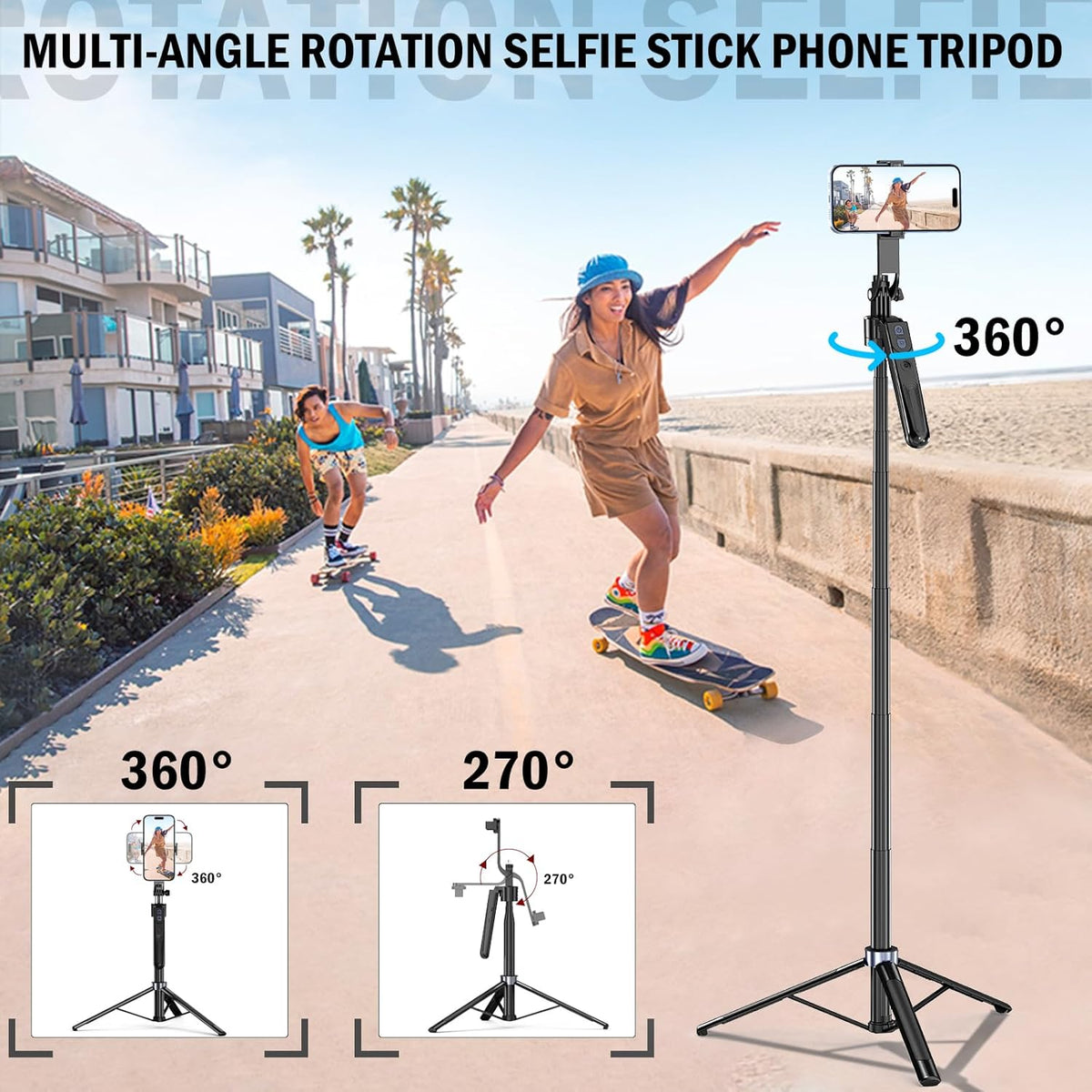 Auto Face Tracking Tripod 360 Rotation with Stand,Android and iPhone Tripod Holder with Remote and Gesture Control, No App,Built-in Tracking Camera Selfie Stick for Vlog Video Recording Tiktok