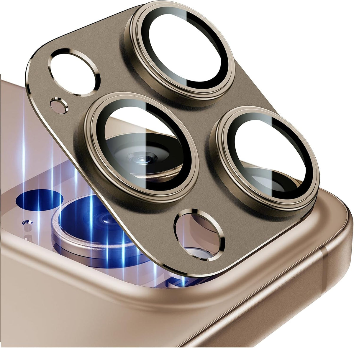 Esanik Upgrade 2 Pack for iPhone 16 Pro/iPhone 16 Pro Max Camera Lens Protector, Aluminum Alloy Metal matte Case Tempered Glass Camera Screen Cover, Scratch Resistant Case Friendly (Desert Titanium)