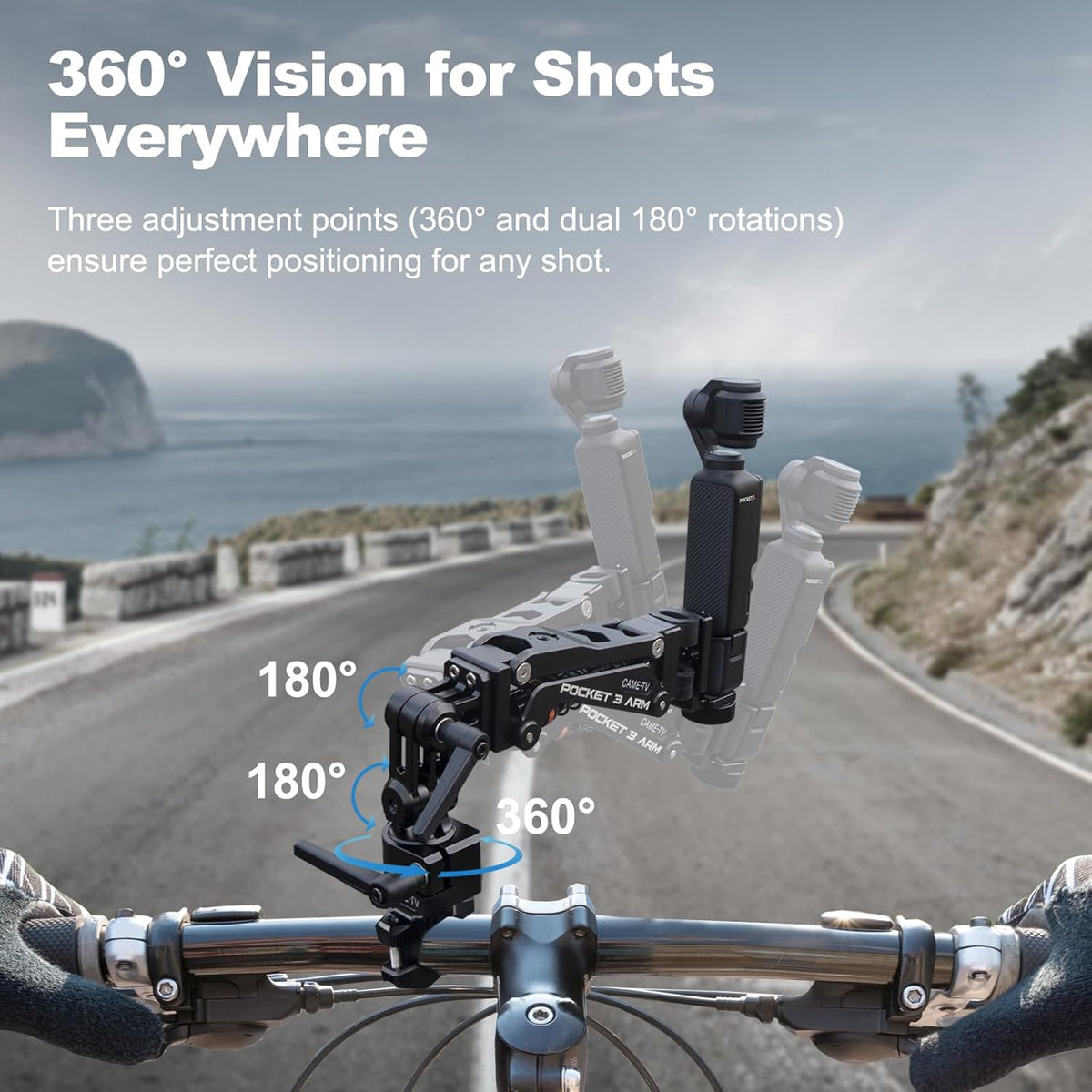 Came-TV Motorcycle Camera Mount Stabilizer, Bike Camera Mount,Handlebar Mount Shock Absorber Arm, Anti-Shake Motorcycle Mount PK04 Compatible with Pocket 2, Pocket 3, 360 Action Cameras, Smartphones