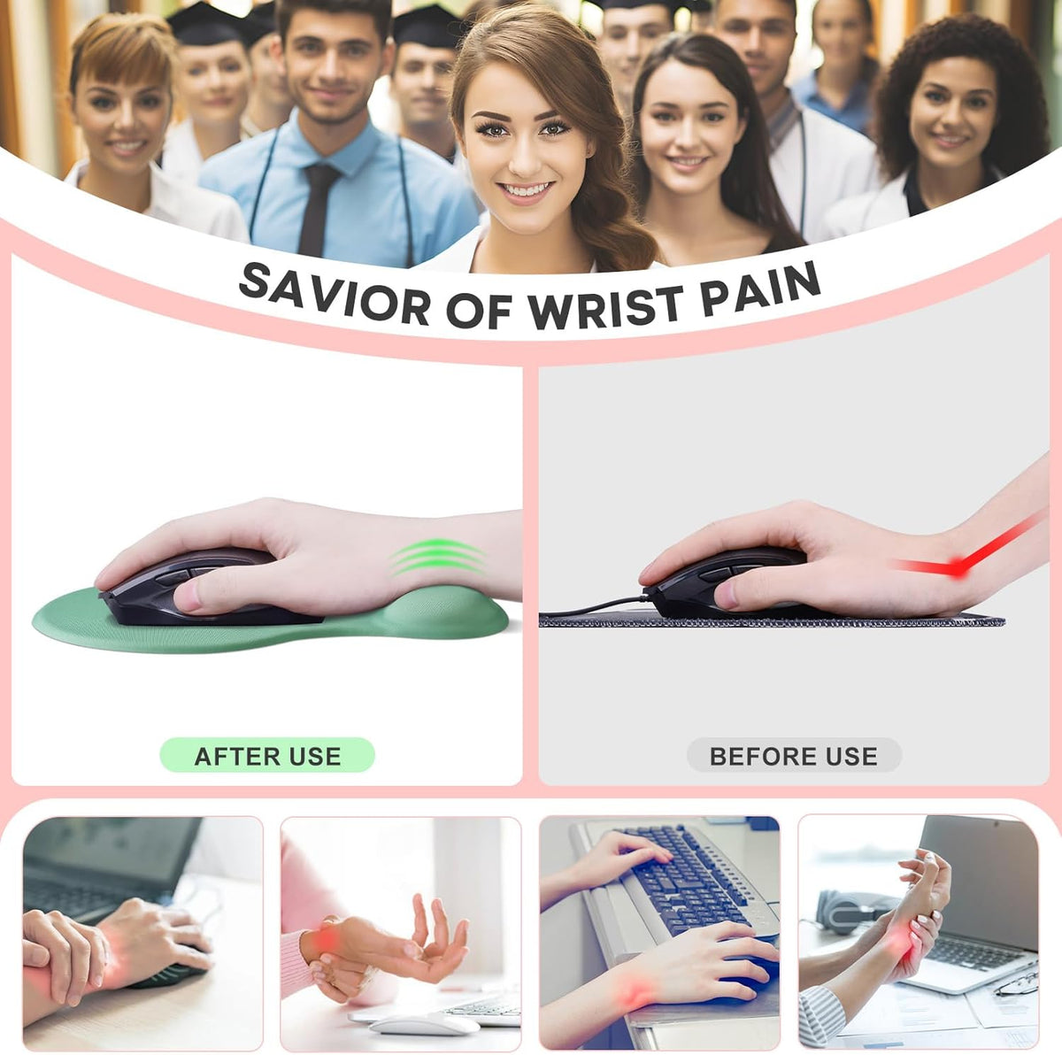 JIKIOU Mouse Pad, 2 Pack Ergonomic Mouse Pads with Comfortable Gel Wrist Rest Support and Smooth Cloth, Non-Slip PU Base for Easy Typing Pain Relief Durable and Easy to Clean Small Pastel Green