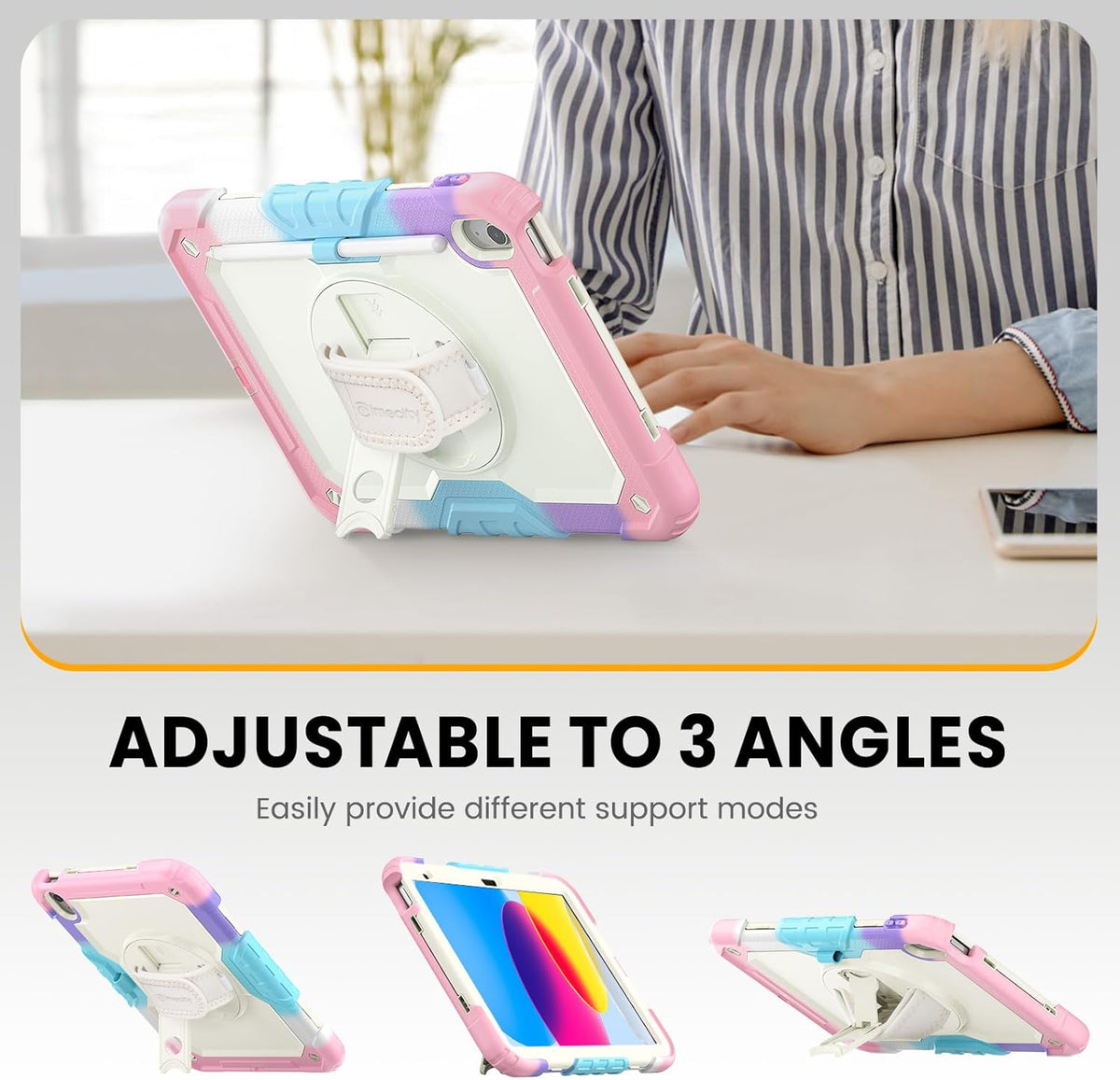 timecity for iPad (A16) 11th/ 10th Generation Case 11''/ 10.9 Inch (2025/2022) - Heavy Duty Protective Cover with Screen Protector, Stand, Shoulder Strap & Pencil Holder | Kids-Friendly - Pink Camo