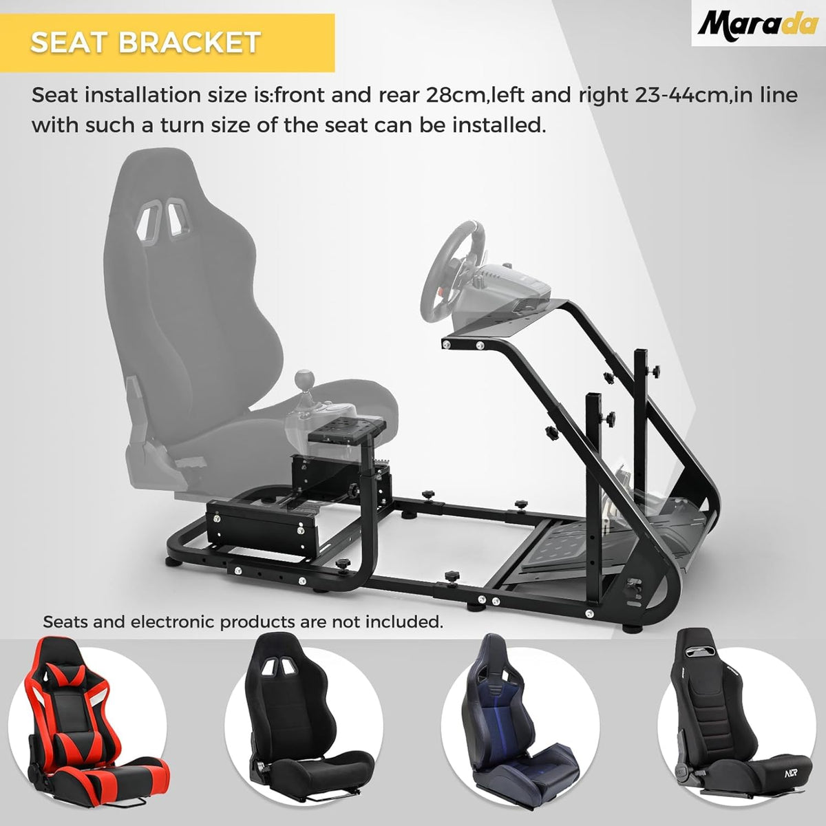 Marada Reinforced Stabilizing Racing Steering Wheel Cockpit Compatible with Fanatec, PXN, Thrustmaster, Logitech Device Adjustable Driving Simulator TV Stand Wheel & Pedal & Handbrake Not Included