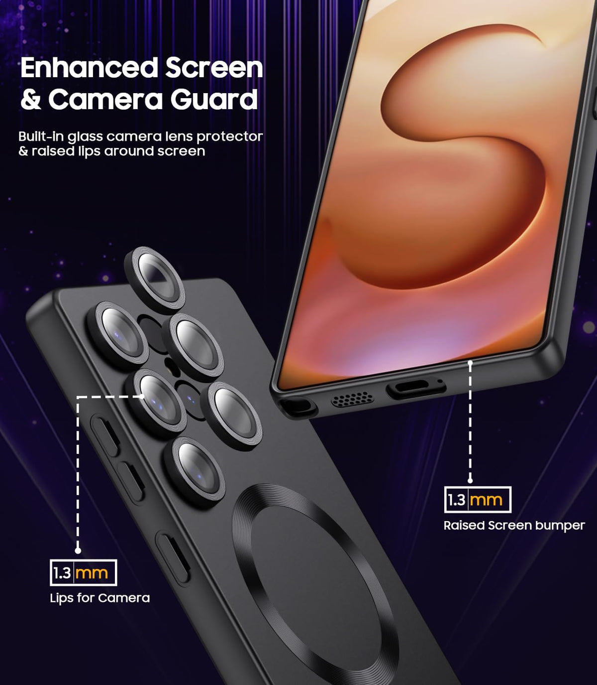 Magnetic for Samsung Galaxy S25 Ultra Case [Compatible with MagSafe][Built-in Camera Lens Protector] Slim Soft Silicone Bumper Shockproof Metallic Luster Phone Shell (Black)