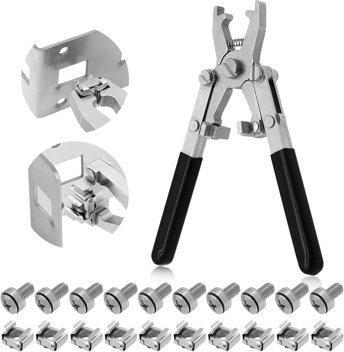 GuanDaooL 10 Sets M6 M4 M5 M6 M8 M10 Rotable Dual Head Cage Nut Tool Kit with Silver Rack Mount Screws - Screw Install