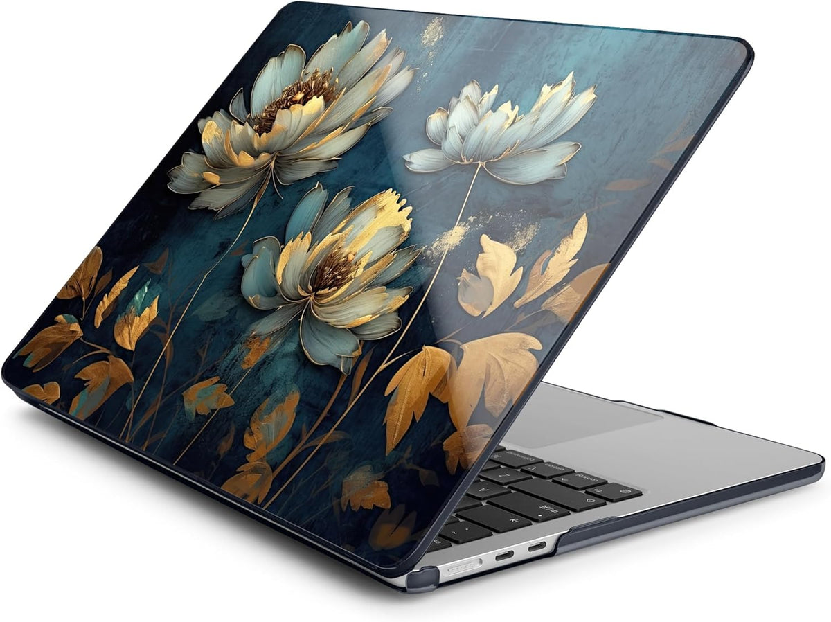 Batianda Premium Case for New MacBook Air 15 inch 2025 2024 2023 with M4 M3 M2 Chip, Designed Black Protective Plastic Hardshell & Keyboard Cover & Screen Protector, Blooming Flowers