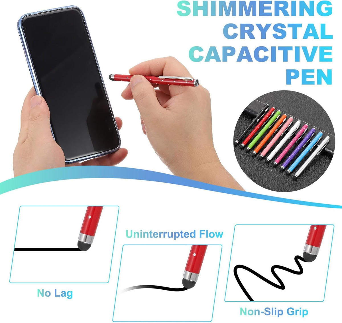 PATIKIL Stylus Pens for Touch Screens, 6 Pcs High Precision Universal Bling Stylus Crystal Metal Capacitive Pen for Touch Screen Devices Phone Tablets Laptop, Red