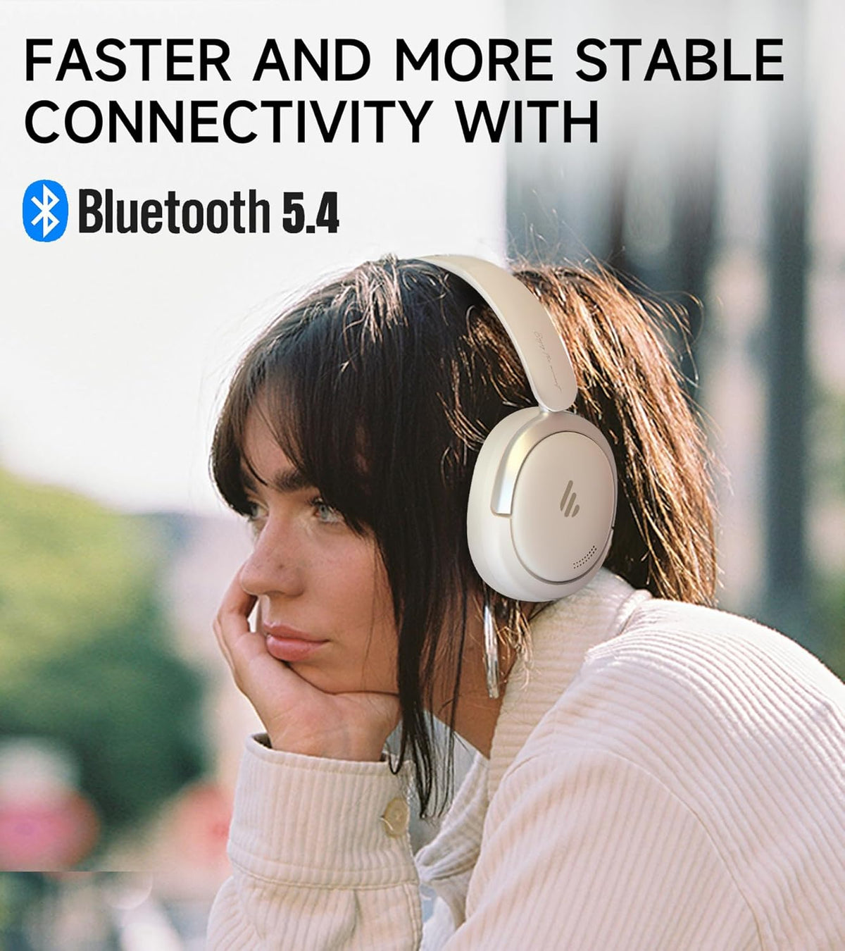 Atom Max - Hybrid Active Noise Cancelling Headphones, Hi-Res Audio, Wireless Over-Ear, Foldable, 45H Playtime, Fast Charging, Customize via an App, Bluetooth v5.4, ANC Headphones, White