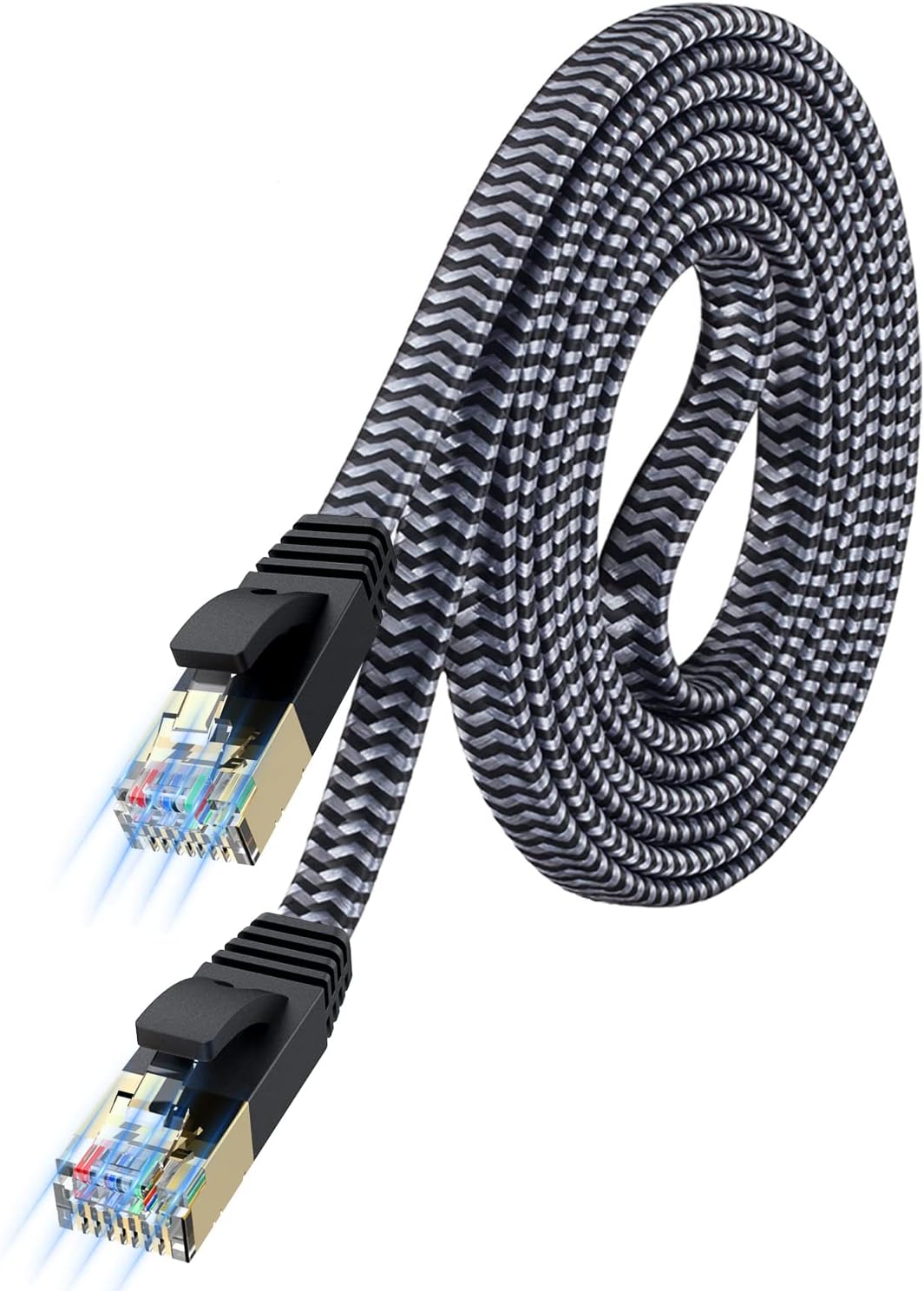 7 6.6 RJ45 PS5 6 Cat Ethernet Cable ft, High Speed Flat Nylon Braided Internet Network Cord, Shielded LAN Wire