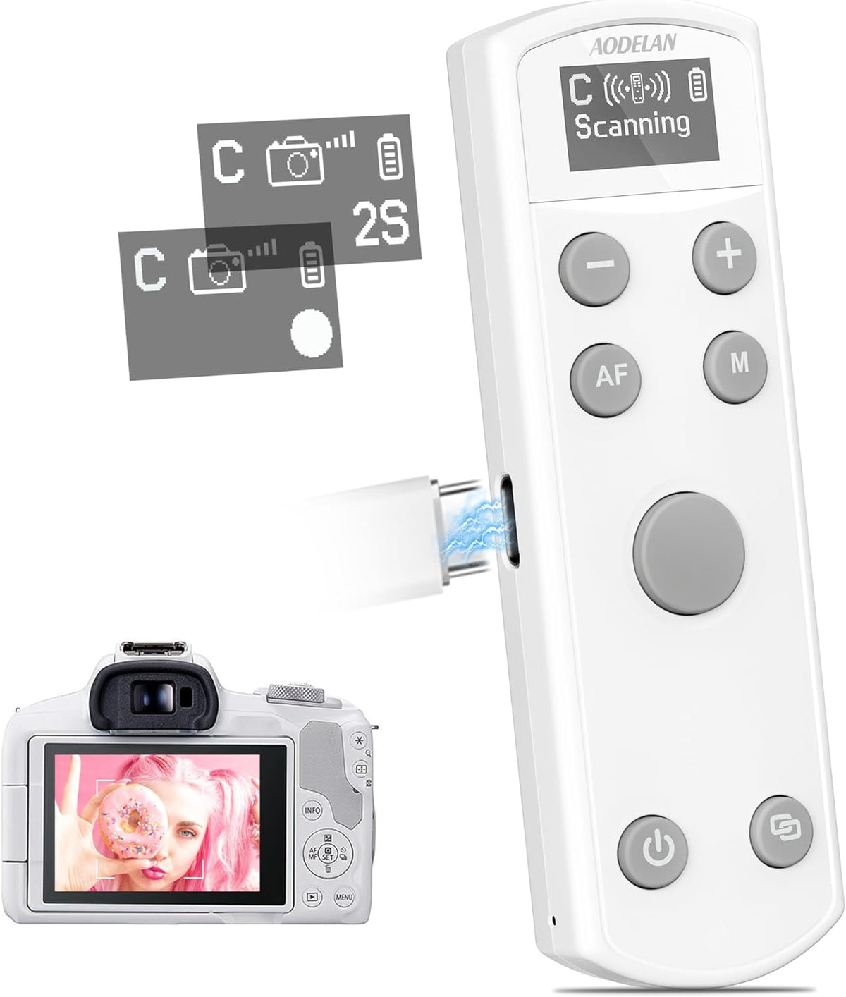 Remote Control for Canon Camera,Rechargeable Wireless Shutter Release with OLED Screen for Canon EOS RP, EOS R, R5, R6, M50, M50 II, 6D Mark II, 77D, 850D, 800D, Rebel T7i, T8i; Replaces BR-E1 (white)